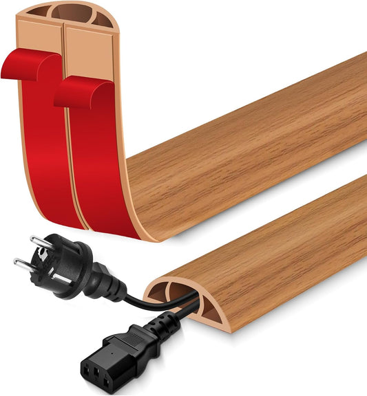 Floor Cord Cover for Wires on Floor Self Adhesive Cord Hider Floor Cable Management Wire Covers for Cords Protector Prevent Cable Trips Cord Cavity W 0.51" x H 0.31", Brown Wood, 20Ft
