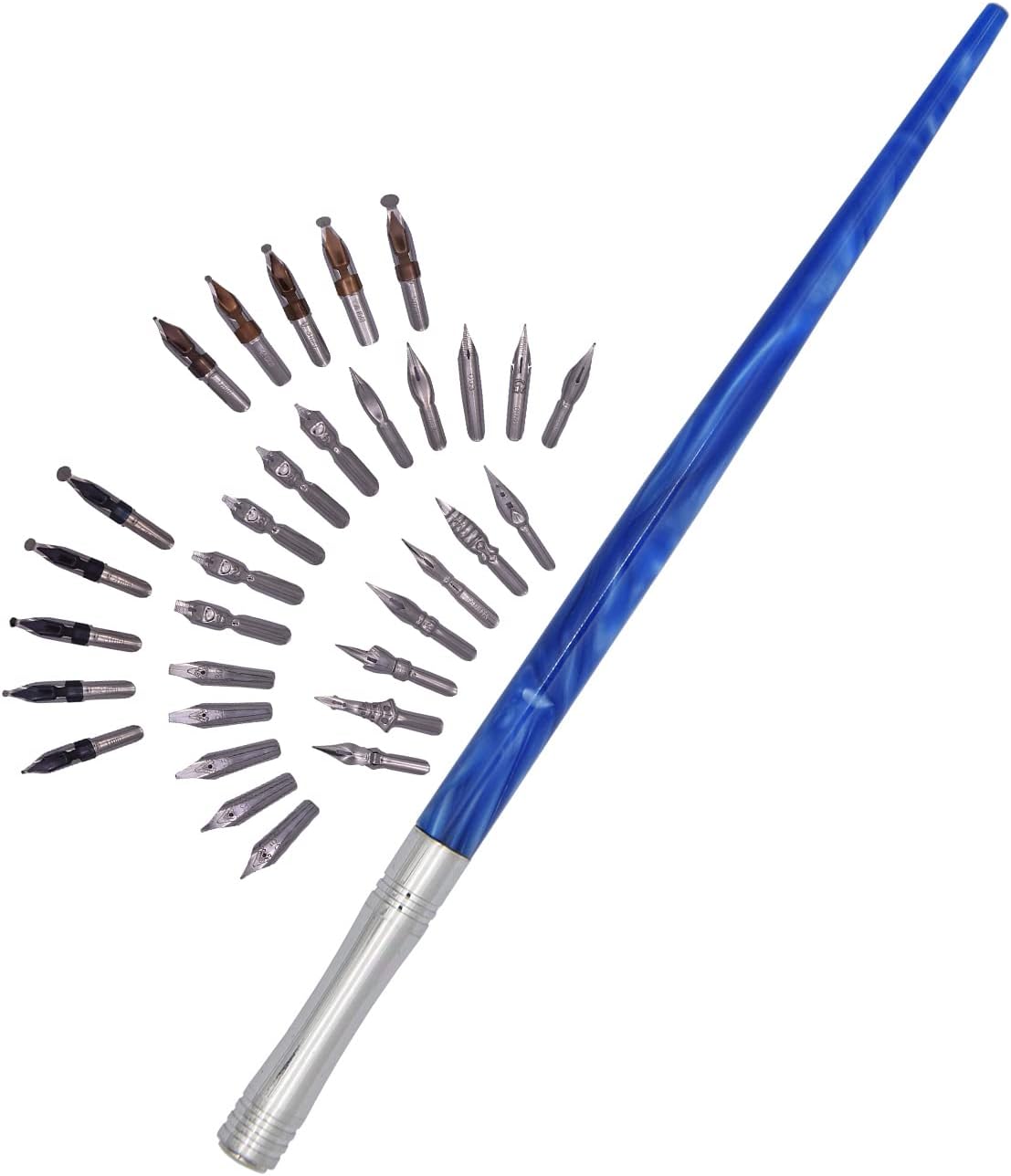 Gullor Resin Dip Pen Handcrafted Calligraphy Set with 33 Nibs for Art, Signatures, Drawing, Caligraphy Kits for Beginners (Blue)
