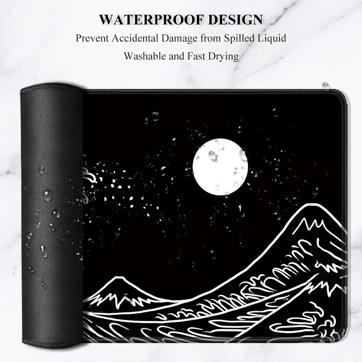 Auhoahsil Large Mouse Pad, XXL Gaming Mousepad, Desk Mat for Desktop, Thick Rubber, Big & Long Size, Stitched Edges, Full Desk Pad for Laptop & Computer, Extended 35.4 x 15.7 in, Black Great Wave