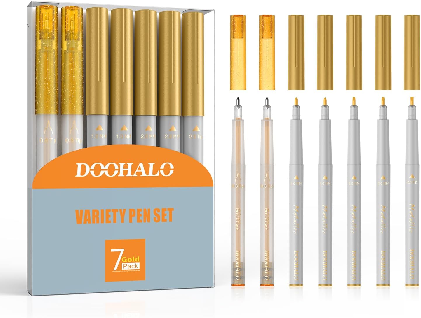 DOOHALO Gold Metallic Gel Glitter Pens Compatible with Cricut Maker 3/Maker/Explore 3/Air 2/Air 1.0/0.8/2.0/2.5 Variety Point Tips Markers for drawing Writing