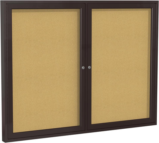Ghent 36"x60" 2-Door indoor Enclosed Bulletin Board , Shatter Resistant, with Lock, Bronze Aluminum Frame - Natural Cork (PB23660K) Made in the USA