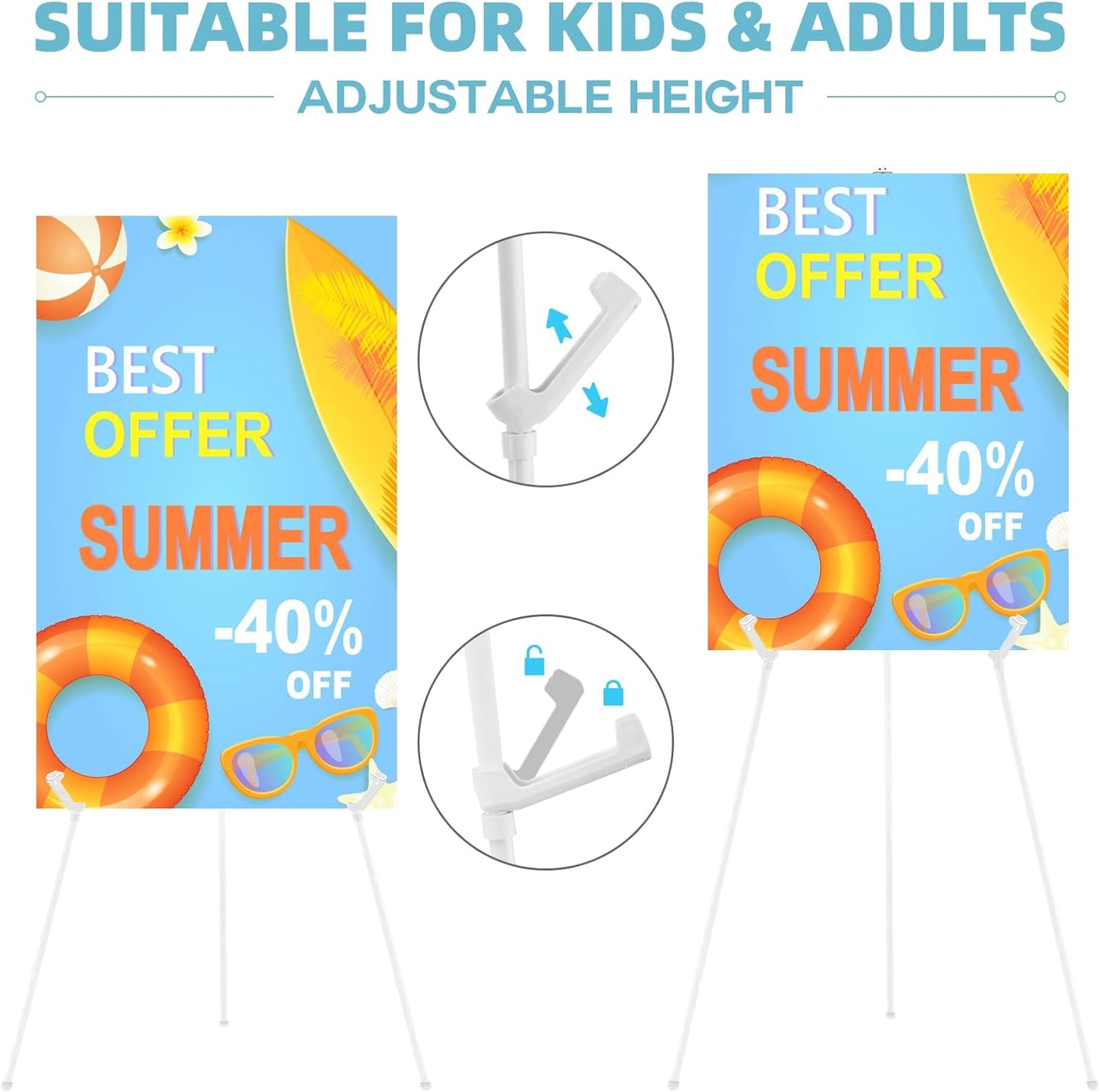 1PCS White Easel Stand for Wedding Sign Stand, 66 Inches Lightweight Adjustable Art Poster Board Stand for Display Wedding Welcome Sign, Metal Easel Stand for Painting with Portable Bag