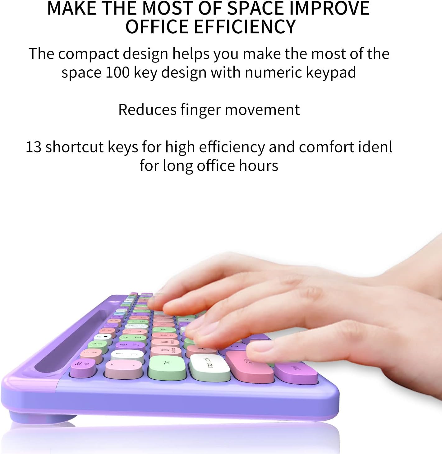 FOPETT Wireless Keyboard and Mouse Combo, 100 Keys Full-Sized 2.4 GHz Round Keycap Colorful Keyboards, USB Receiver Plug and Play, for Windows, Mac, PC, Laptop, Desktop (Purplecolorful)