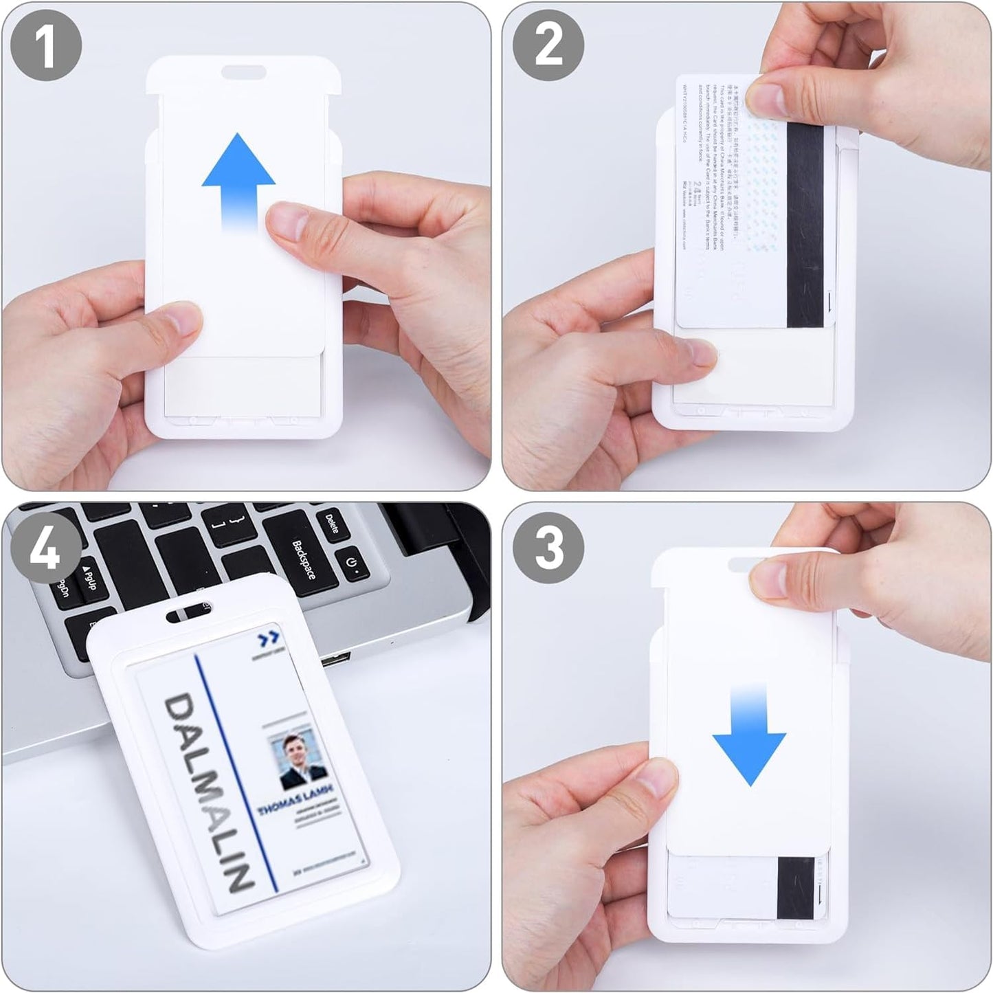 15 Pack Sliding ID Badge Holder Vertical Hard Plastic Card Case Protector Pouch,for Office School ID Credit Cards Proximity Work Badge Sleeve Key Cards Driver's Licenses (White)