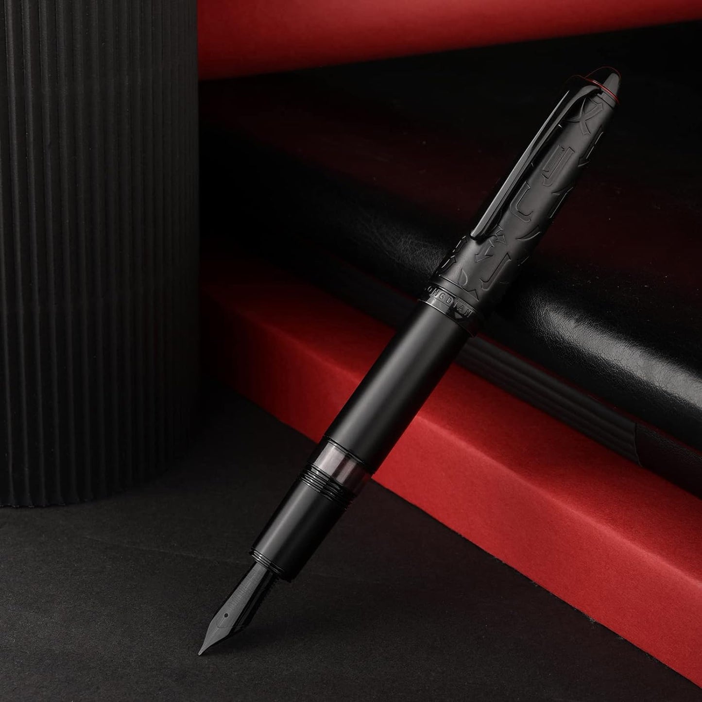 Hongdian N6 Black Metal Resin Piston Fountain Pen, Black Iridium Fine Nib Classic Pen, Includes Metal Box Writing Pen