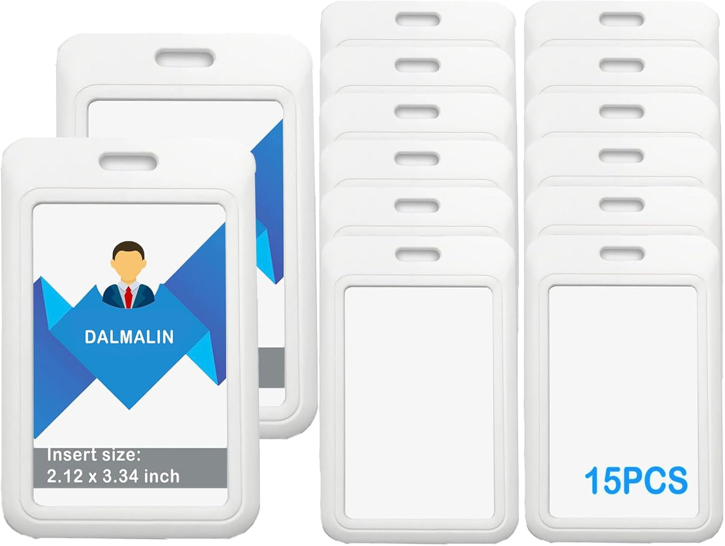 15 Pack Sliding ID Badge Holder Vertical Hard Plastic Card Case Protector Pouch,for Office School ID Credit Cards Proximity Work Badge Sleeve Key Cards Driver's Licenses (White)