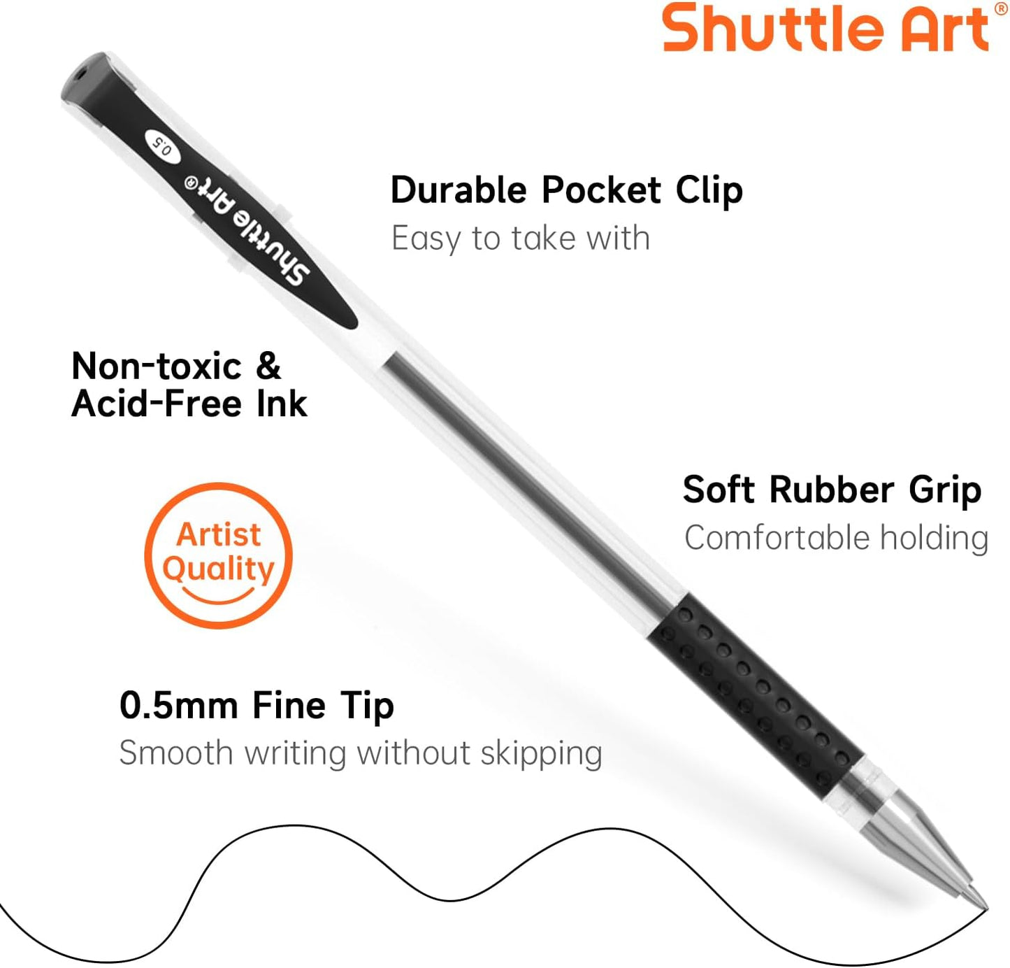 Shuttle Art Black Gel Pens, 50 Pack Fine Point Black Ink Pens Bulk, 0.5mm Rollerball Gel Ink Pens Smooth Writing with Comfortable Grip for Office, School and Home