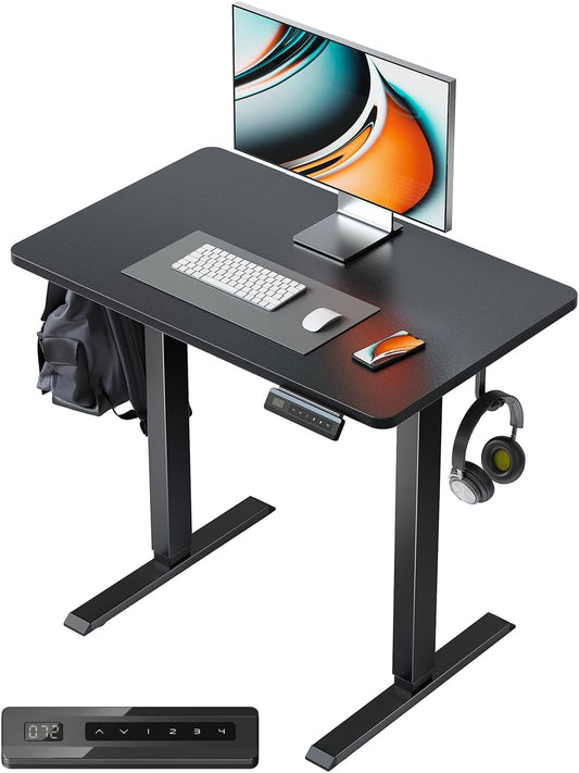 FEZIBO One-Piece Standing Desk Adjustable Height Stand up Home Office Desk, 32x24 Inch Electric Standing Computer Desk, with 4 Memory Presets, Fixable casters, Black