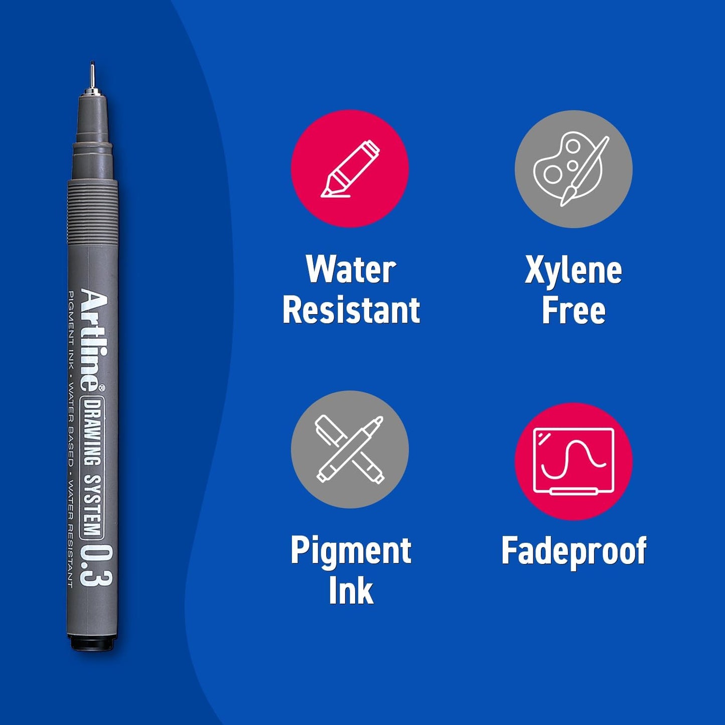 Artline 230 Drawing System Fineliner Pens, Art Technical Drawing Sketch Pens, Ideal for Drafting, Illustrating & More, Black, 0.1mm, 0.3mm, 0.5mm Fine Tips, 3-Pack