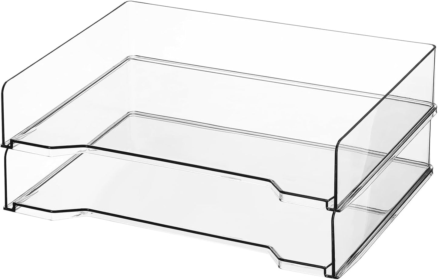 2 Pcs Stackable Letter Tray Rectangular Plastic Desk Organizer 13 x 9.5 x 2.6 in Paper Holder File Tray Accessories Rack for Desktop Office Desk Drawers (Clear)