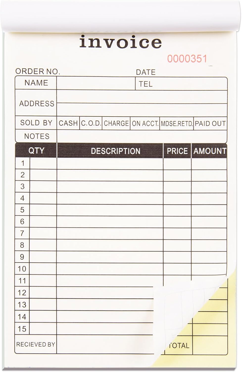 FOBSME Sales Order Books with 2-Part Carbonless Forms 8.27x5.51 Inch Invoice Books Receipt Record Book with Cardboard for Small Business Retail Stores (1 Pad,50 Sets Per Pad)
