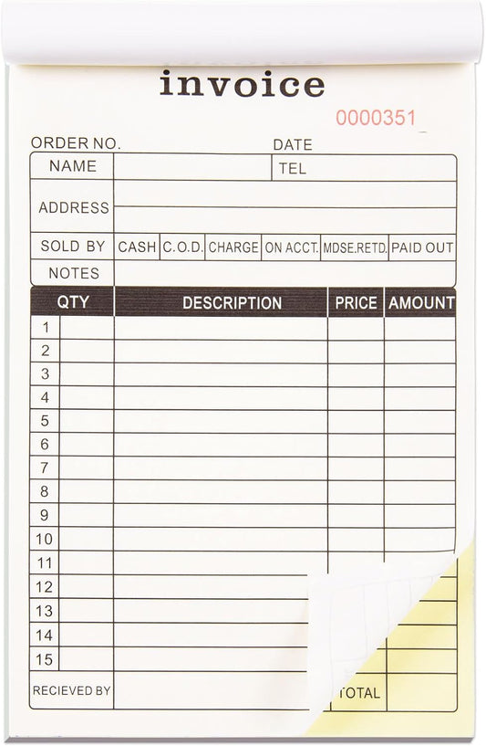 FOBSME Sales Order Books with 2-Part Carbonless Forms 8.27x5.51 Inch Invoice Books Receipt Record Book with Cardboard for Small Business Retail Stores (1 Pad,50 Sets Per Pad)