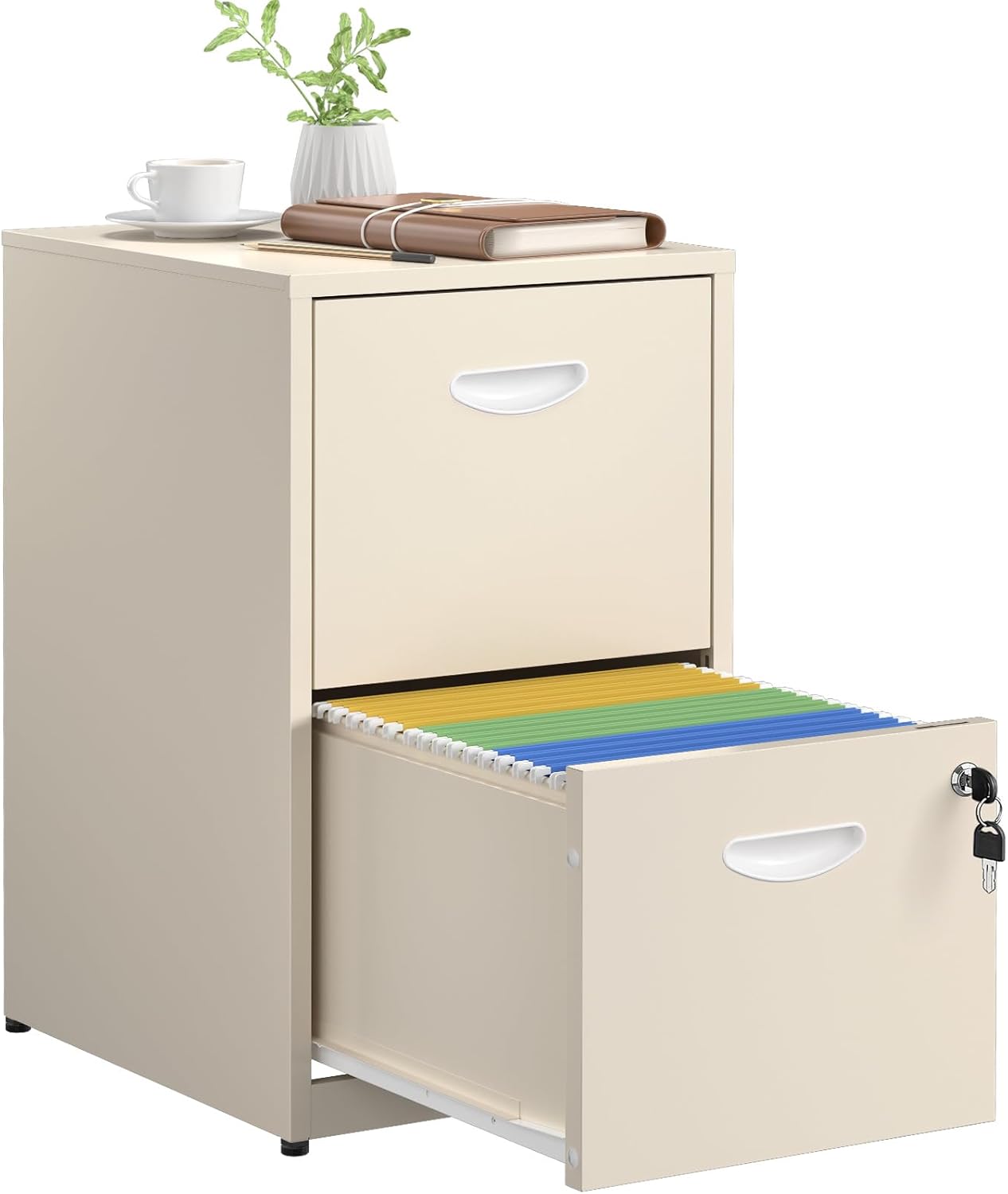 2 Drawer File Cabinet with Lock,Metal File Cabinets for Home Office,Two Drawers Cream Filing Cabinets for Home Office, Office File Cabinets for Hanging Letter,Easy Assemble