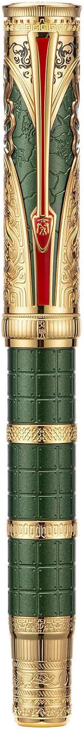 Hongdian D5X Fountain Pen - Green Qin Dynasty Writing Pen with Fine Nib and Converter Set