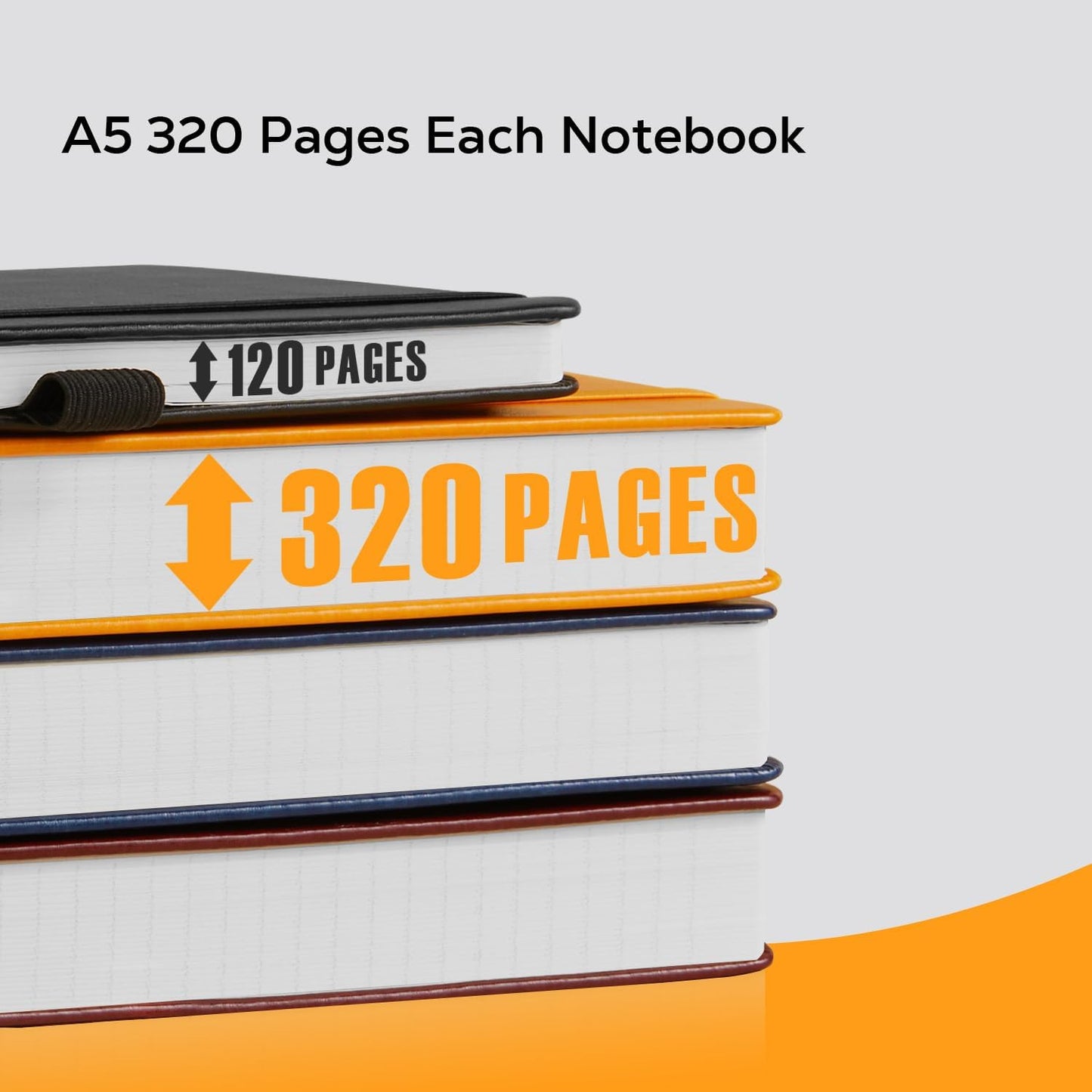 Hardcover Leather Notebooks College Ruled, 320 Pages Notebook Journals for Writing Note Taking Women & Men, A5 (5.7'' X 8.4'') Daily Notebook Journal, Orange