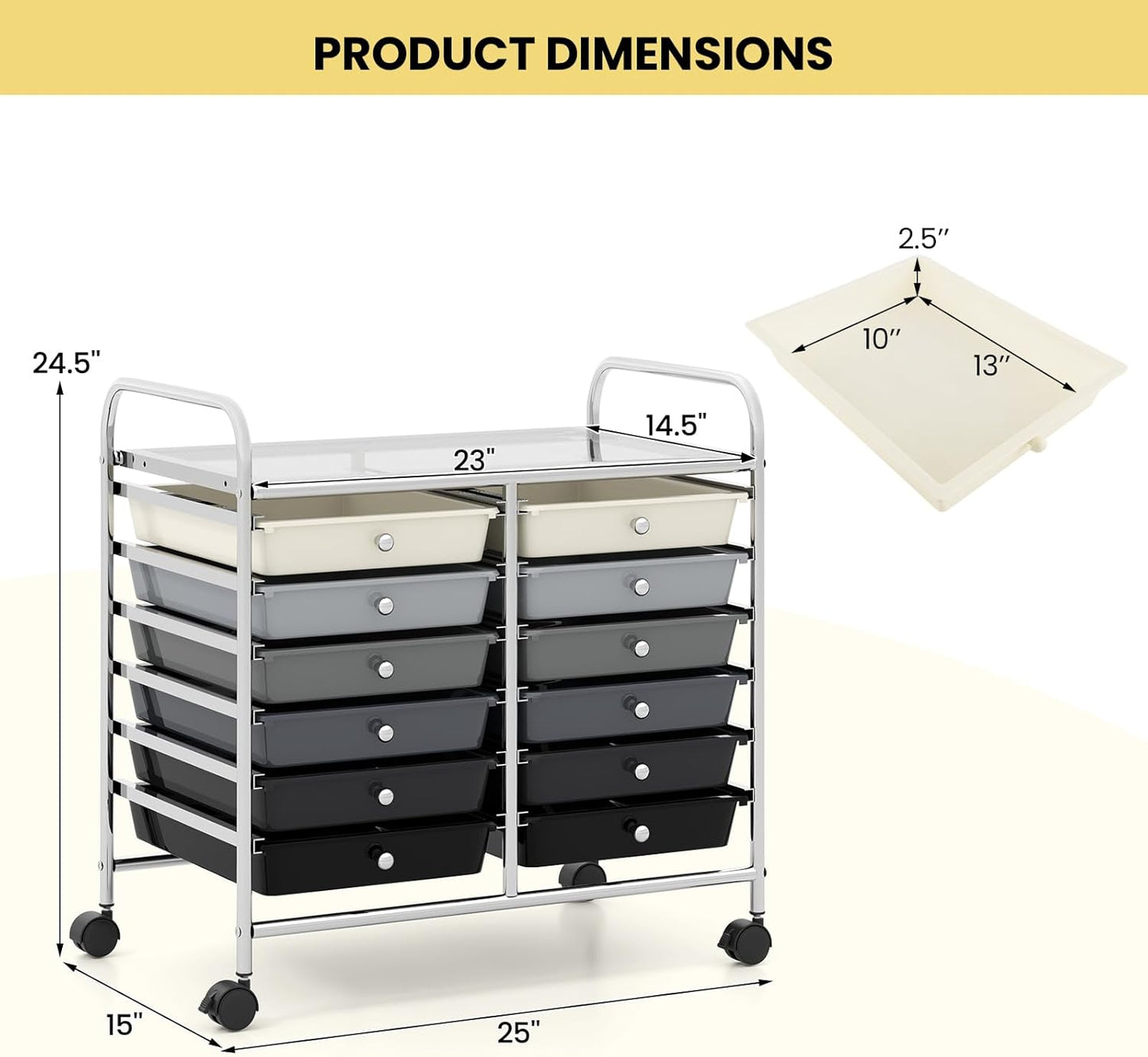 Giantex 12 Drawers Rolling Cart, Mobile Storage Drawer Cart, Classroom Organizer Cart for Office School Supplies Tools Scrapbook Paper Craft Small Printer, Utility Cart on Wheels, Black Gradient