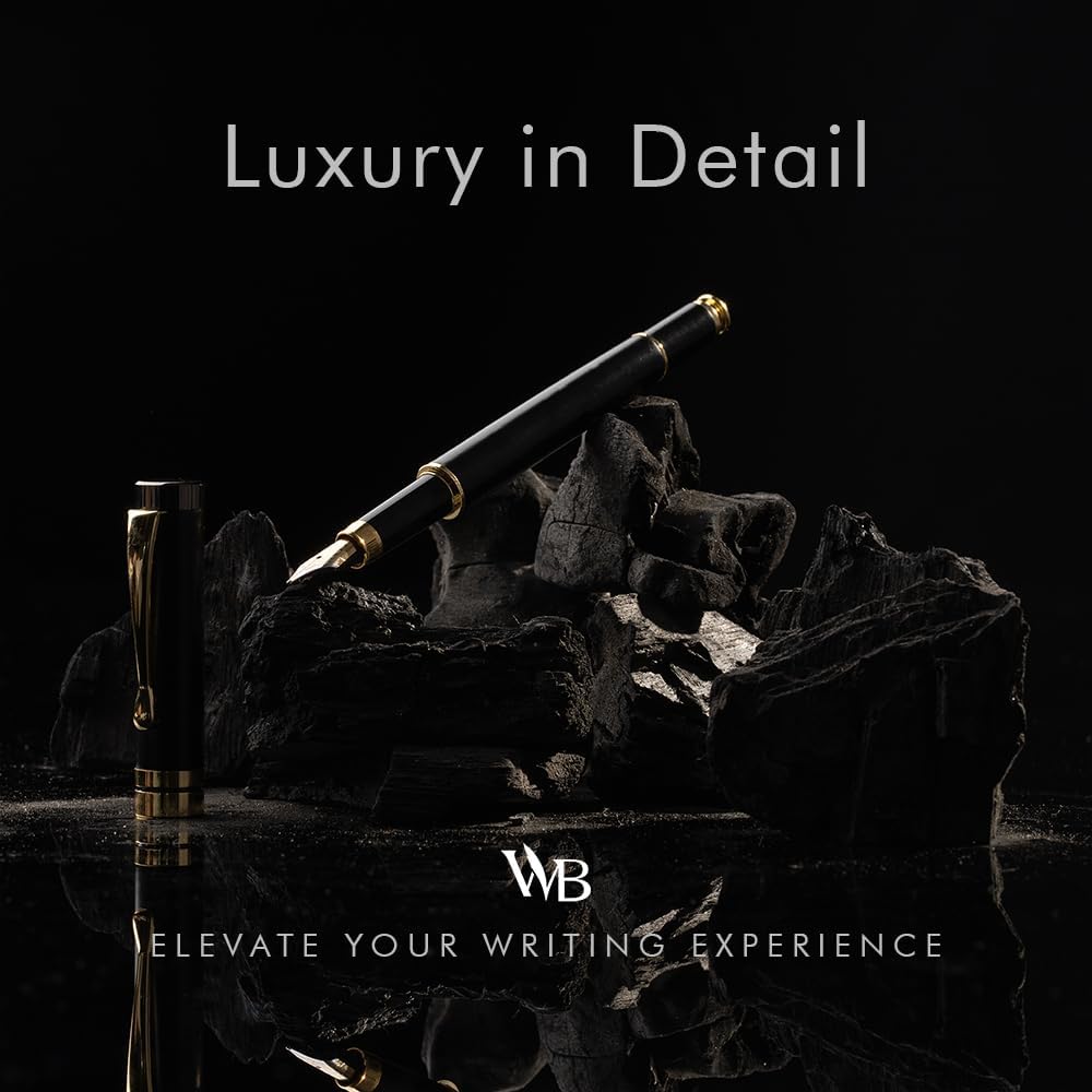 Wordsworth & Black Fountain Pen Set, Luxury Bamboo Wood - Fine Nib, Gift Case; Includes 6 Ink Cartridges, Ink Refill Converter -Journaling, Calligraphy; Drawing, Smooth Writing [Black Wood]
