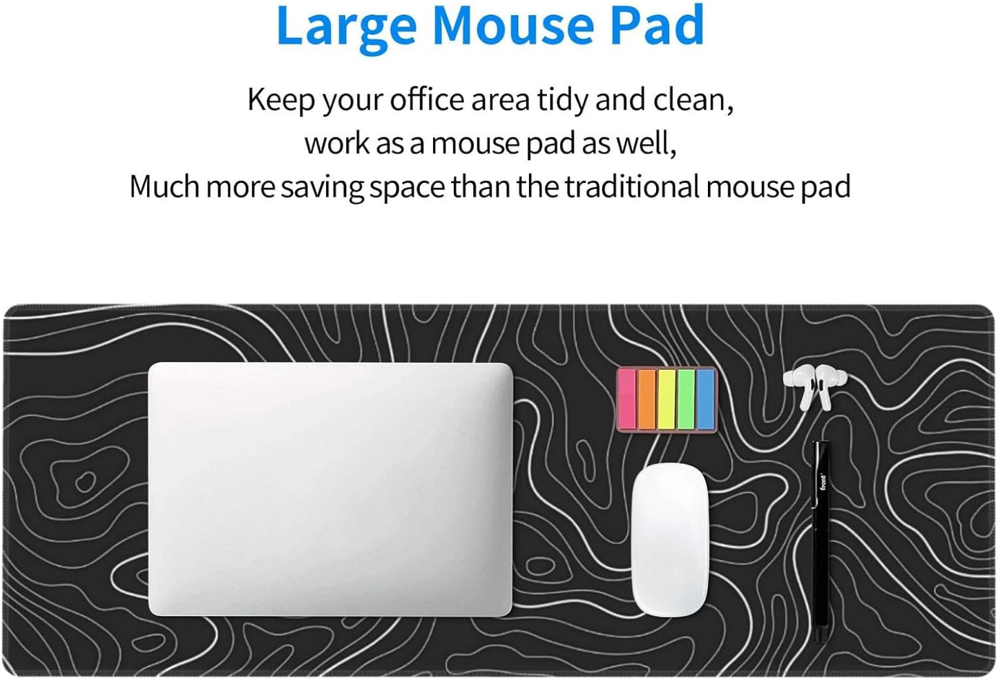 Extended Gaming Mouse Pad, Large Gaming Mouse Waterproof with Stitched Edges, Non-Slip Desktop Pad for Home and Office, Level Up Your 31.5x11.8 Inch… (Black Topographic)