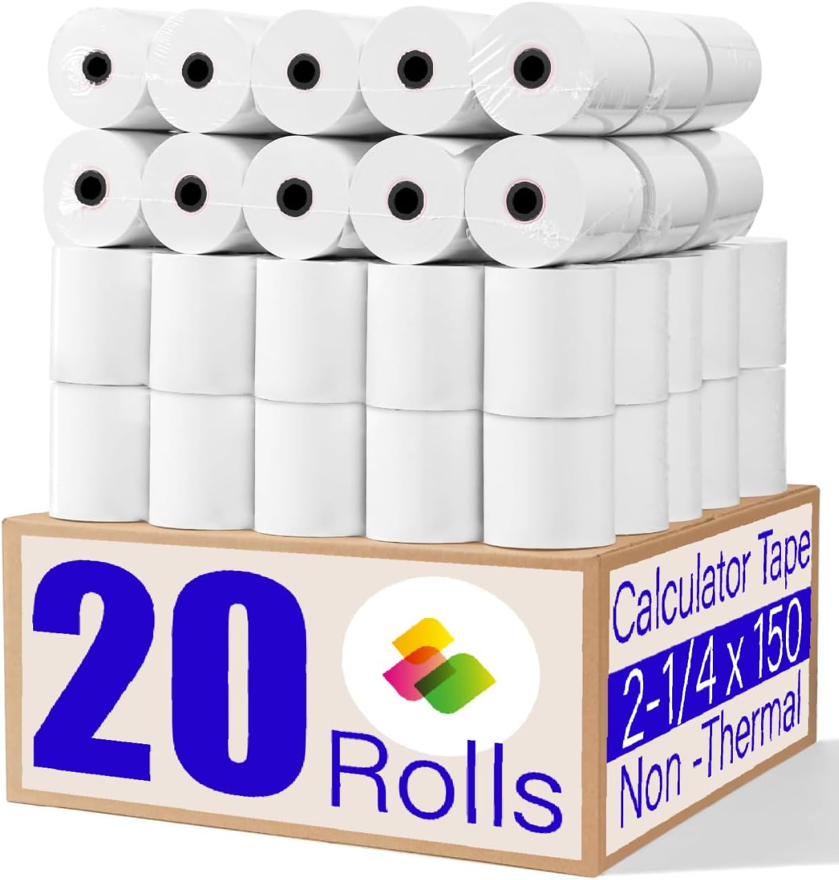 (20 Rolls)2 1/4 in x 150 ft Adding Machine Tape Paper Rolls, for HR-10RC, HR-170RC, HR-200RC, EL-1197PIII, EL-1801V, P23-DHV-3, CP-90A, MP11DX-2, 1280-2, 80 GSM,3000Labels Direct