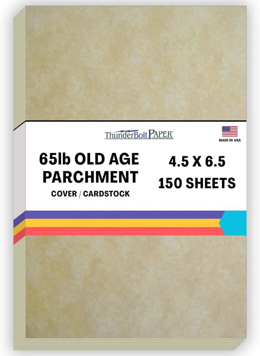 150 Old Age Parchment 65lb Cover Paper Sheets 4.5" X 6.5" (4.5X6.5 Inches) Invitation 1/2" Smaller Than 5X7 Size - Printable Parchment Semblance by The Pulp Process