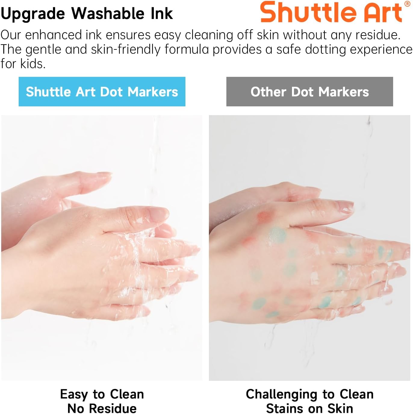 Shuttle Art Washable Dot Markers 26 Colors with Free Activity Book, Fun Art Supplies for Kids Toddlers and Preschoolers, Non Toxic Water-Based Paint Daubers, Dot Art Markers