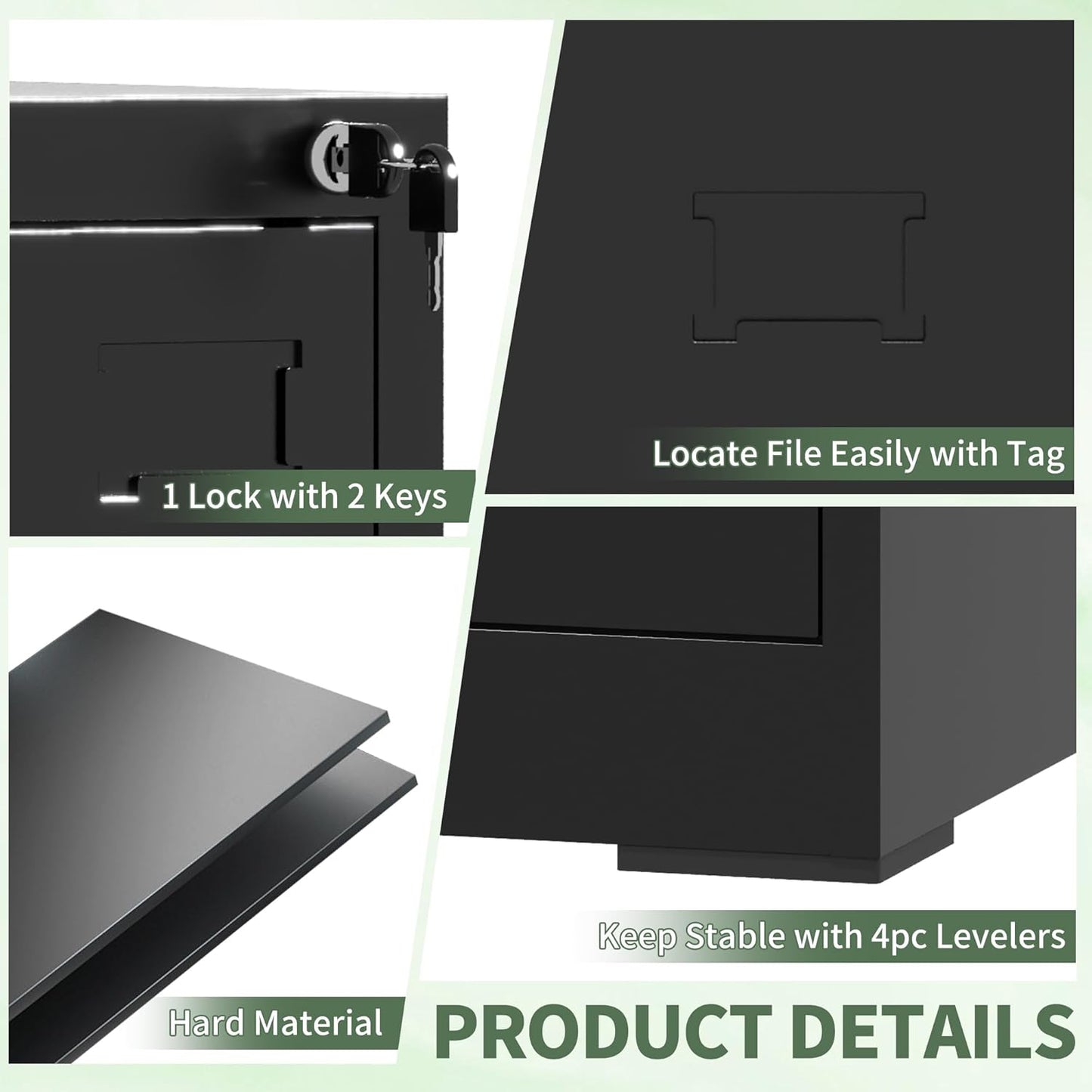 2-Drawer Locking Vertical File Cabinet, Metal Storage Cabinet for Office/Home – Secure Vertical Filing for Letter/Legal/A4/F4 Documents, Easy to Assemble Steel Cabinet (Black, 2 Drawer-15W)