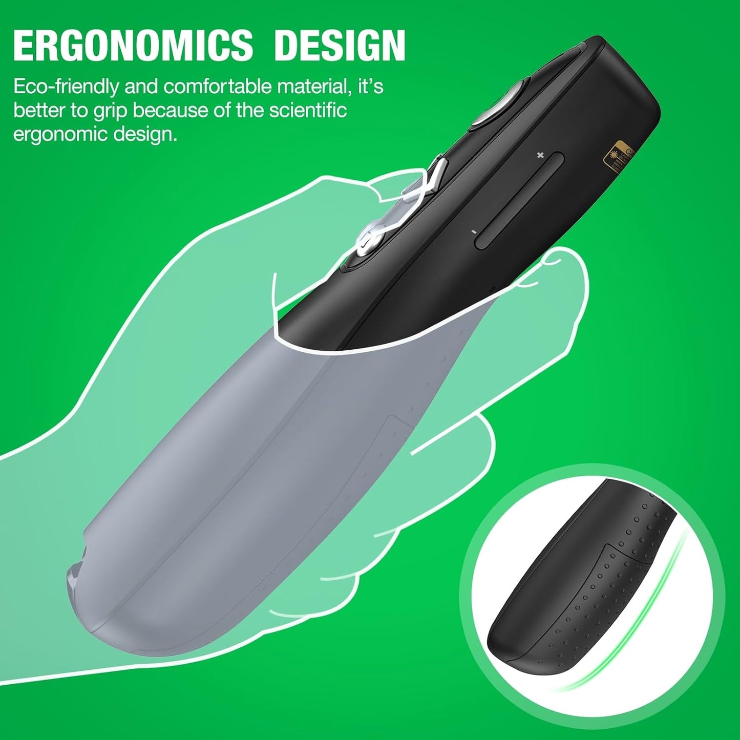 2-in-1 USB Type C Presentation Clicker Wireless Presenter Remote with Green Light for PowerPoint, Powerpoint Clicker with Volume Control PowerPoint Slide Advancer for Mac, Computer, Laptop