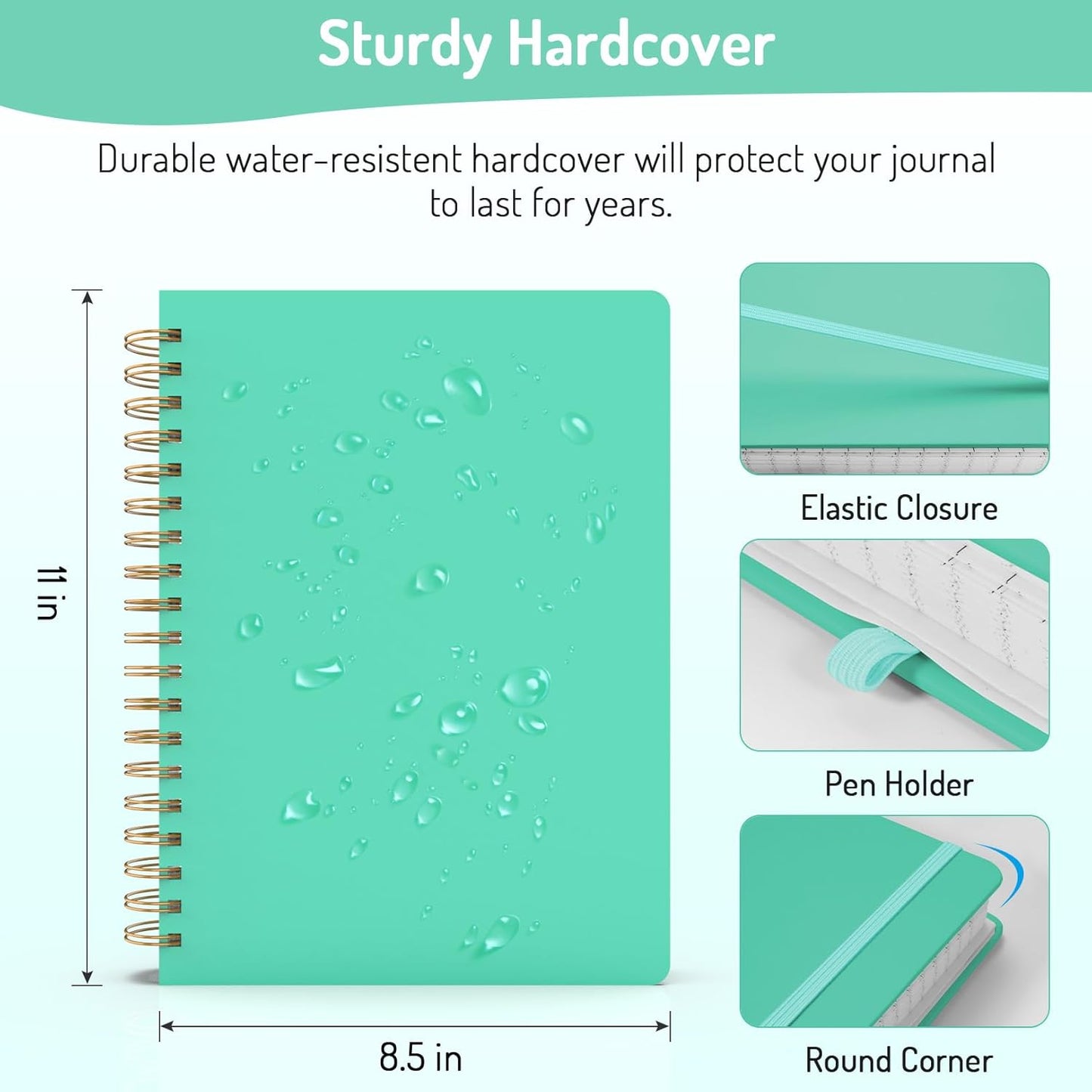 Forvencer A4 Lined Spiral Journal Notebook with 300 Numbered Pages, 11" X 8.5" Thick Journals for Writing with 100GSM Paper, Hardcover Notebooks with Contents for Work, School, Green