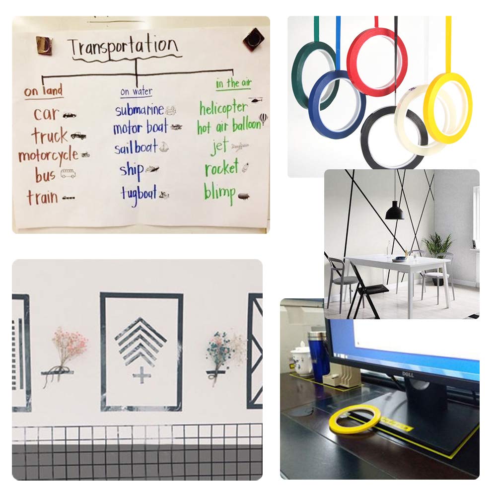 14 Rolls 1/4 Pinstripe Whiteboard Tape Dry Erase Tape Line Gridding Marking Vinyl Mara Tapes Self-Adhesive with a Scissor, 166 Feet Per Roll (Multicolored)