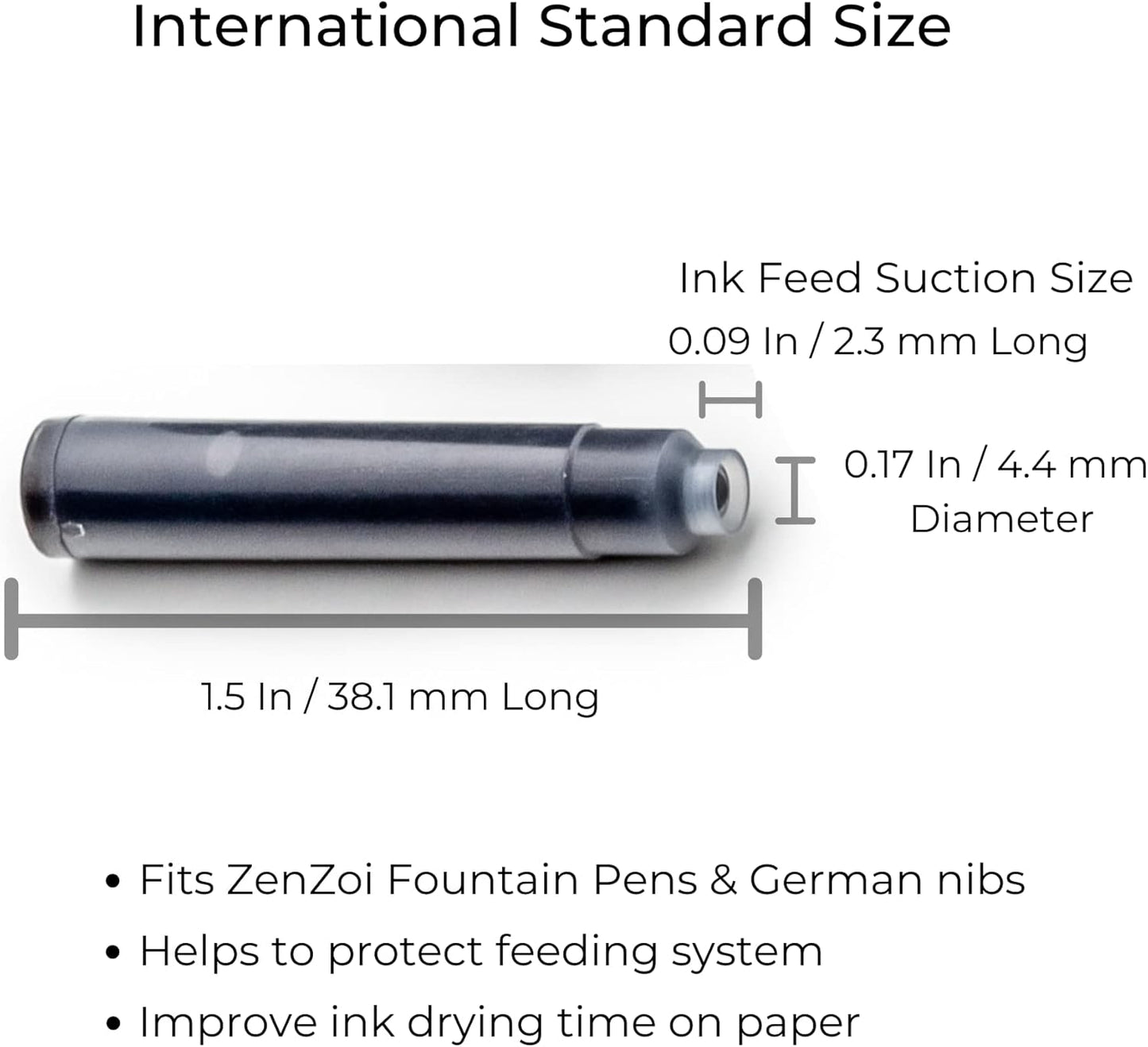 ZenZoi Fountain Pen Ink Cartridge Refills- 24 Bulk Premium Black Case- Professional Grade, International Size, Non-Toxic Ink- Smooth, Blotch-Free Writing for Luxury Pens – German Nibs (Black)