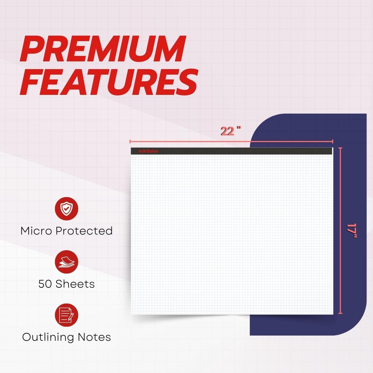 Graph Paper Pad 22"x17", 50 Sheets, Double Sided, 1/4 Inch Grid, 80 GSM, Engineering Drafting Paper for Designers, Blueprint Sketching, Grid-Based Graphing for Architecture, School, Office