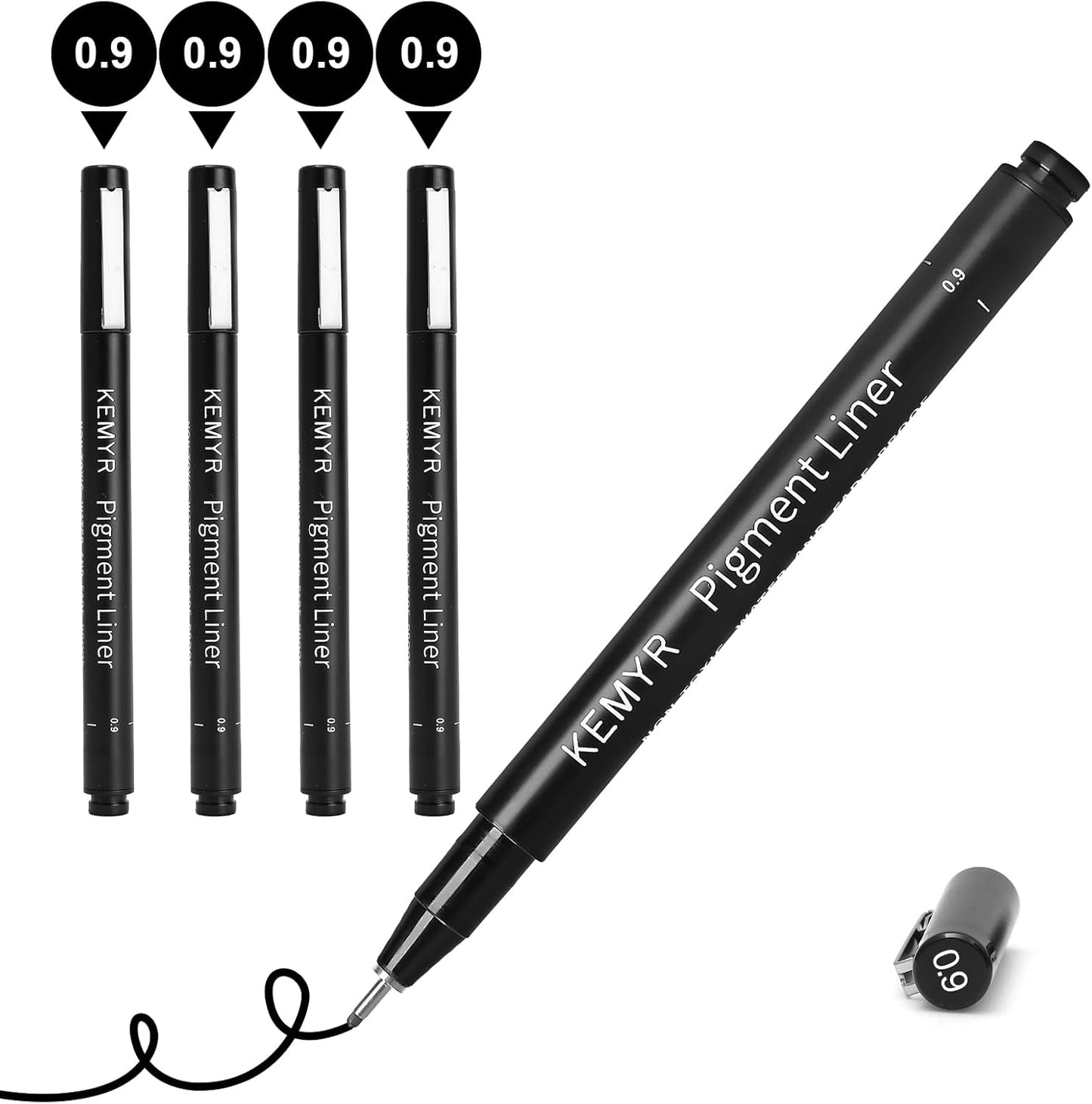 4 Micro Fine liner Drawing Art Pens Calligraphy Pens: 0.9mm Size Black Art supplies Waterproof Archival Black Ink Markers For Artists,Use for Professional Watercolor,Sketching
