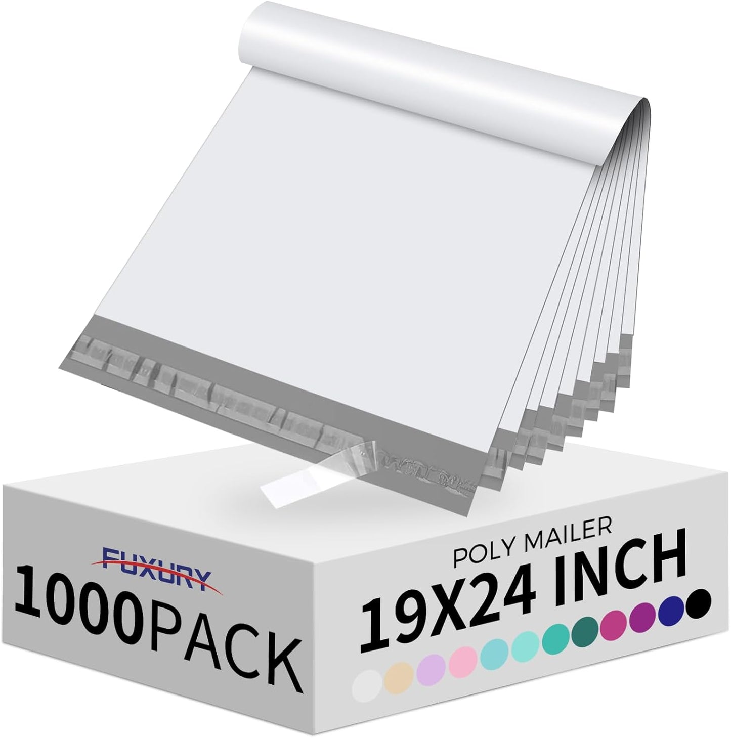 Fuxury 1000 Pack Poly Mailers 19x24 Inch, Bulk Shipping Bags for Clothing, Strong Adhesive Shipping Envelopes for Small Business Suppliers,Waterproof Mailers Poly Bags Mailing Envelopes White
