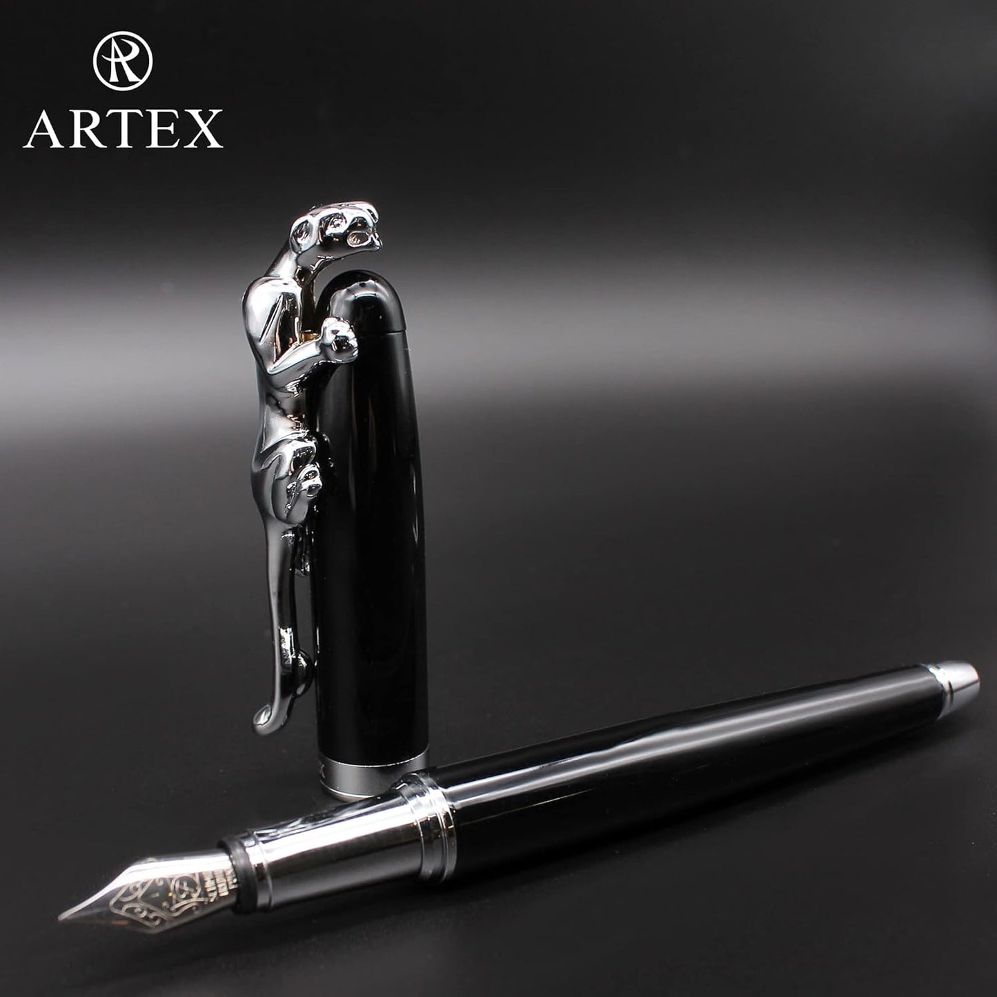 Stylish Fountain Pen : Luxury,Elegant, Germany F Fine Nib, Gift for Men & Women, Professional, Executive, Metal, Gift Box (Black/Silver (Leopard))