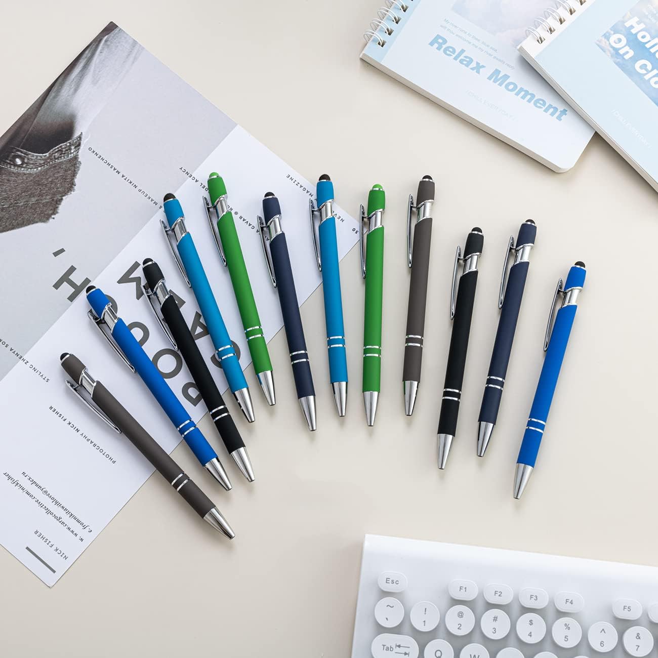 PASISIBICK 12 Pieces Ballpoint Pen with Stylus Tip, 2 in 1 Stylus Stylish Pen, Premium Metal Stylus Pen for Touch Screens, Black Ink, 1.0 mm Medium Point.(Pack of 12)