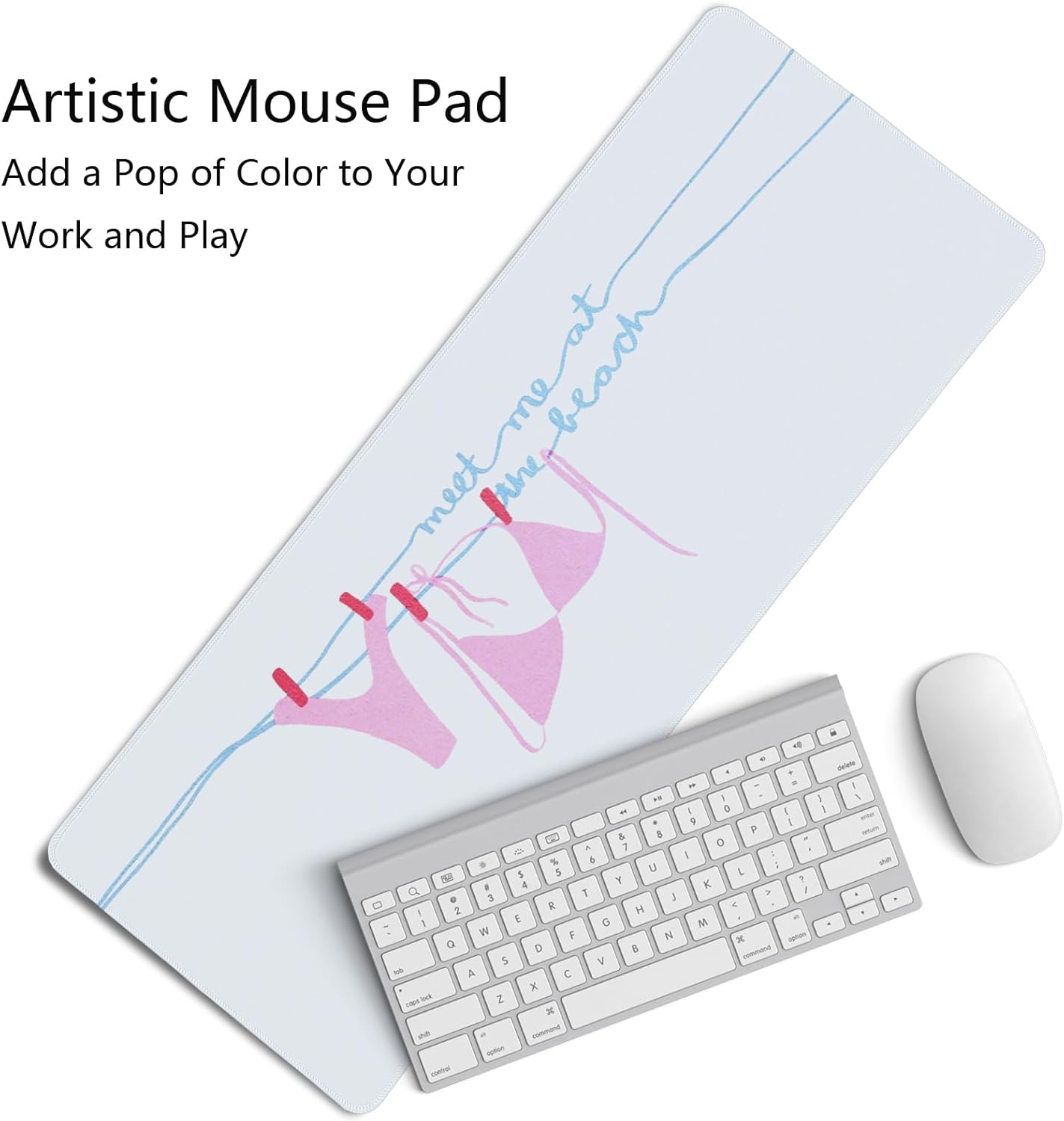 Pink Sexy Bikini Mouse Pad,Pink Girly Ocean Beach Themed Mouse Pads,XL Large Coastal Ocean Desk Mat,Meet Me at The Beach,Preppy Girly Summer Desktop Decor Art,Gifts for Girls,31.5x11.8 Inch