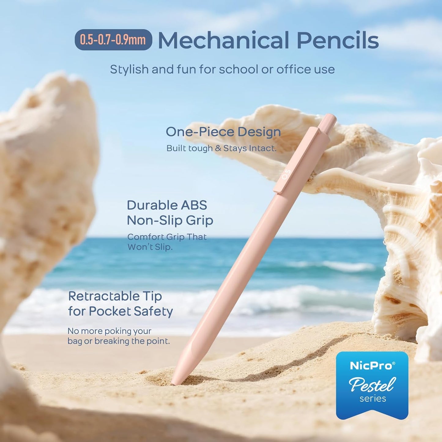 Nicpro 6PCS Pastel Mechanical Pencil Set with Case, Cute Drafting Pencils 0.5 mm & 0.7 mm & 0.9 mm with 6 Tubes HB Lead Refills, Erasers, Eraser Refills, Aesthetic School Supplies for Girls Writing