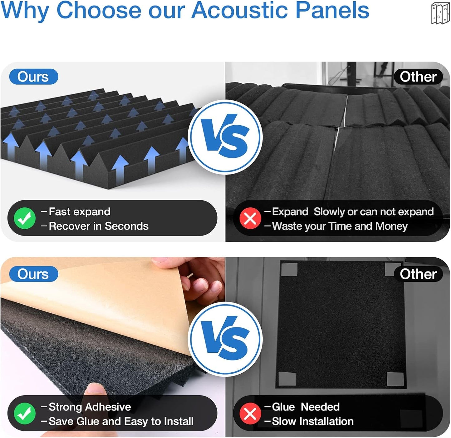 12 Pack Sound Proof Foam Panels for Walls,Self-Adhesive Foam Acoustic Panels Sound Absorbing,High Density Quick-Recovery Soundproof Wall Panels 12" X 12" X 1"-Black and Purple