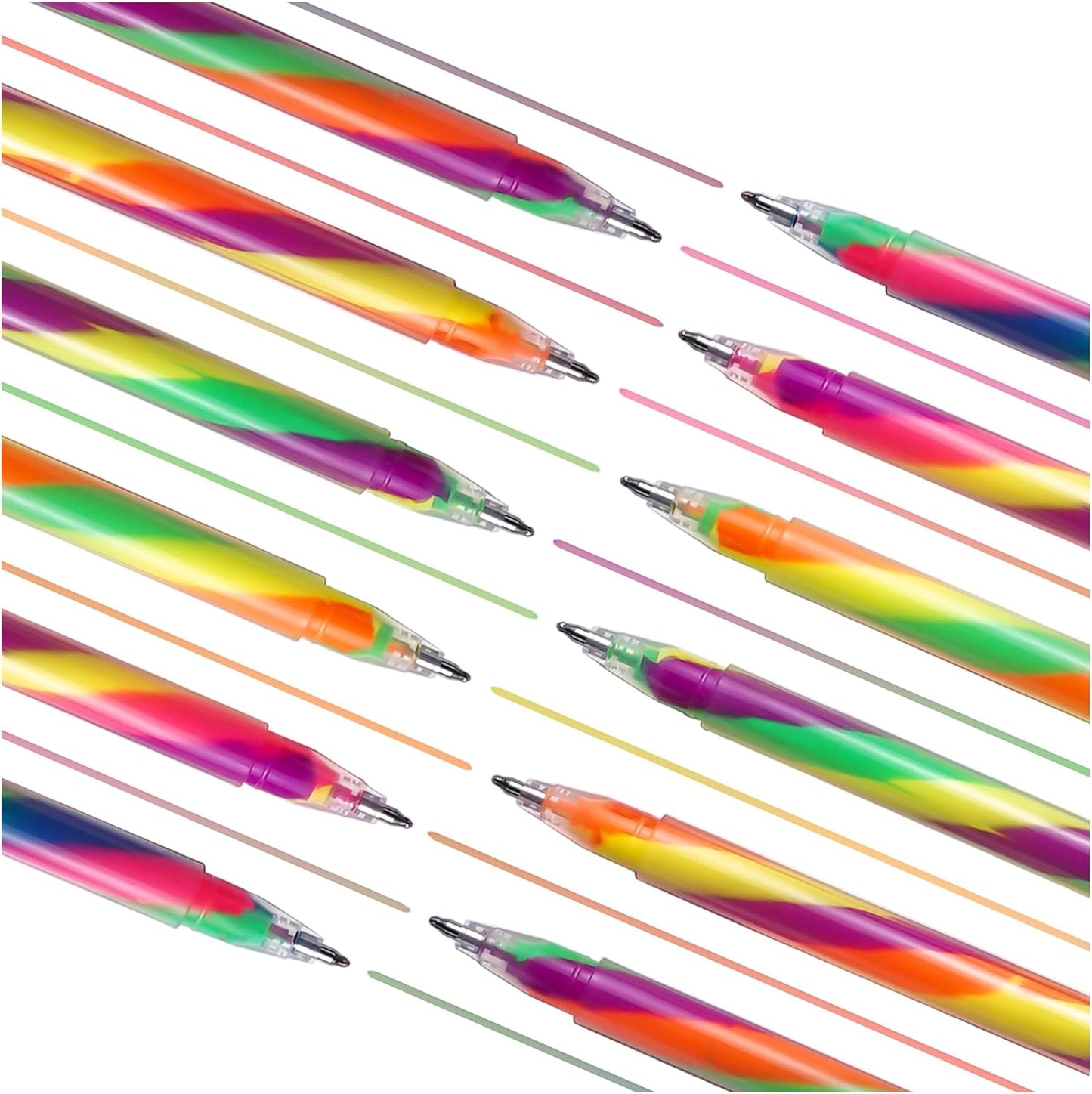 LIULIUCAI 12 Pack Rainbow Gel Pens with Upgraded Tip, Magic 3-Color Mixing Gel Pens Set, Neon for Adult Coloring Books, Journaling, Doodling, Stable Colorful Art Supplies