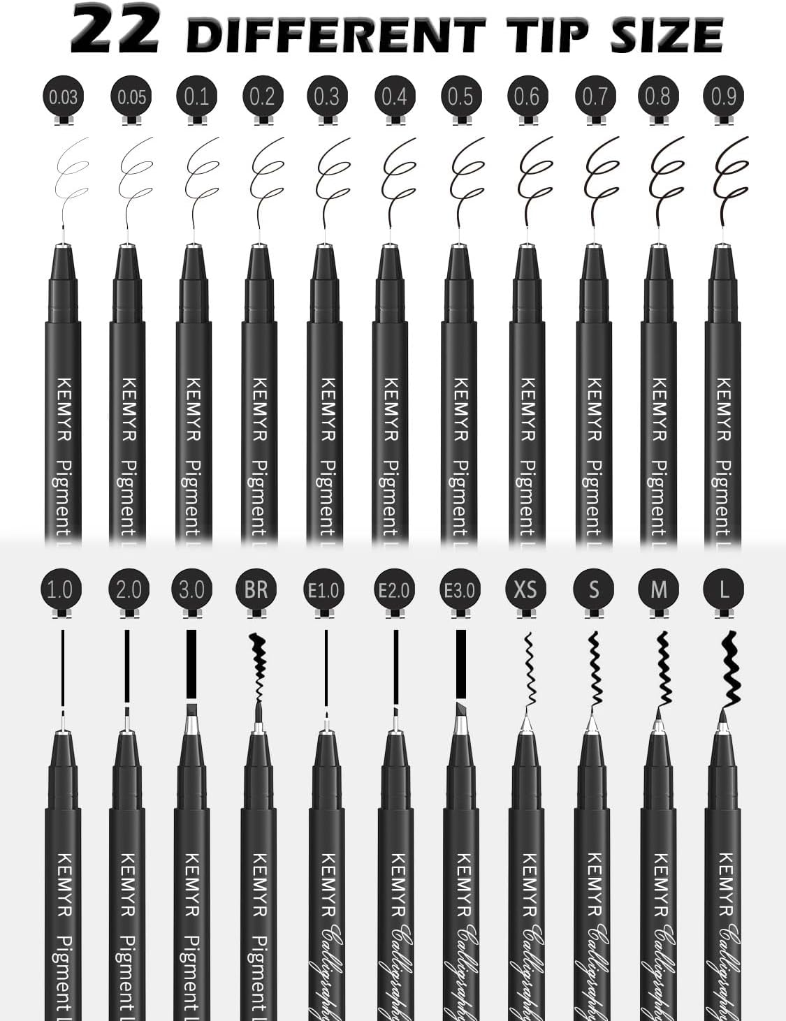 Micro Fine liner Drawing Art Pens Calligraphy Pens: 22 Size Art supplies Waterproof Archival Black Ink Markers For Artists,Use for Professional Watercolor,Sketching,Anime,Manga,Zentangle