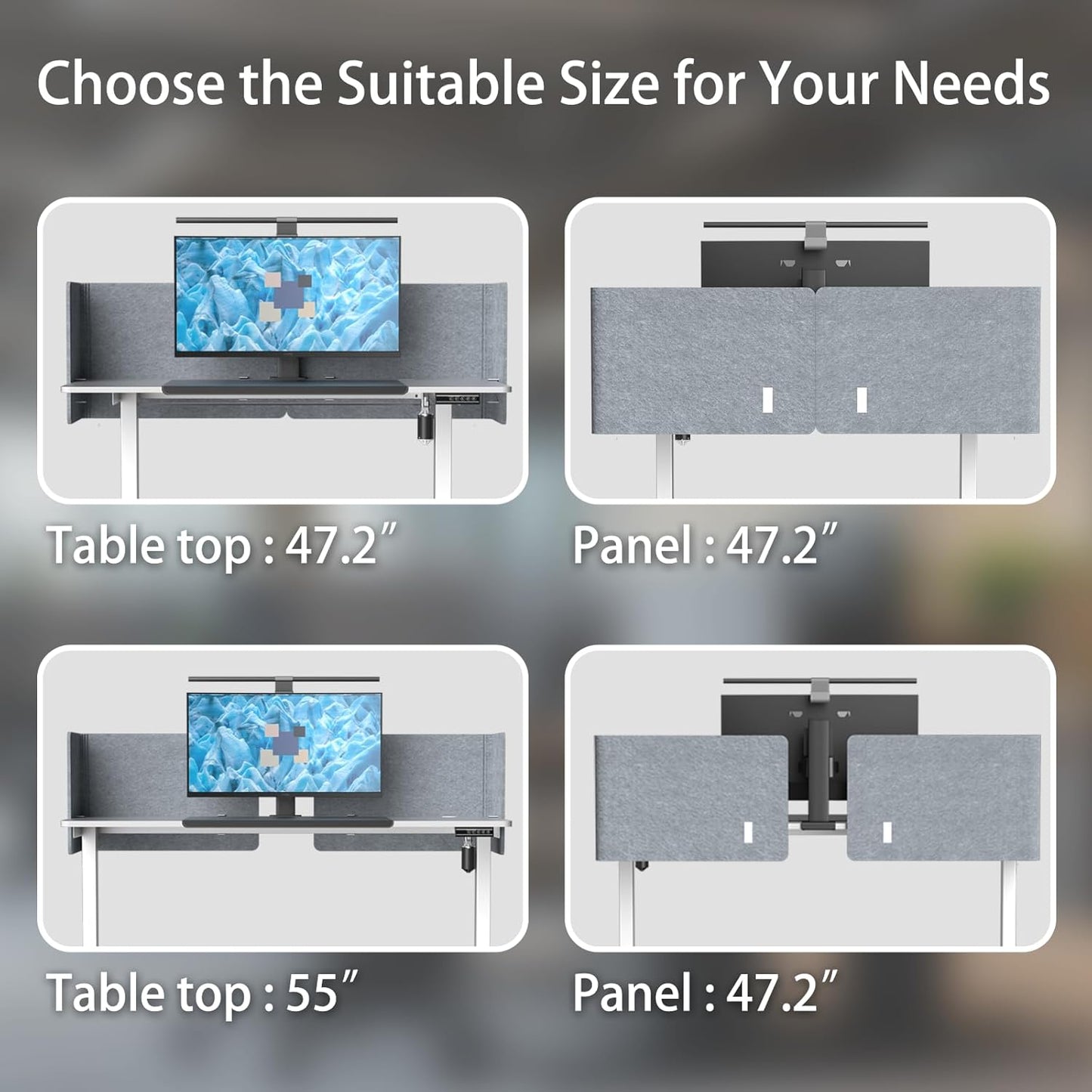 2-in-1 Adjustable Desktop & Under Desk Privacy Panel - 2PCS L-Shaped Acoustic Desk Divider That Reduce Noise and Visual Distractions, for Home Office Classroom (Grey, 47.2" x 17.7")