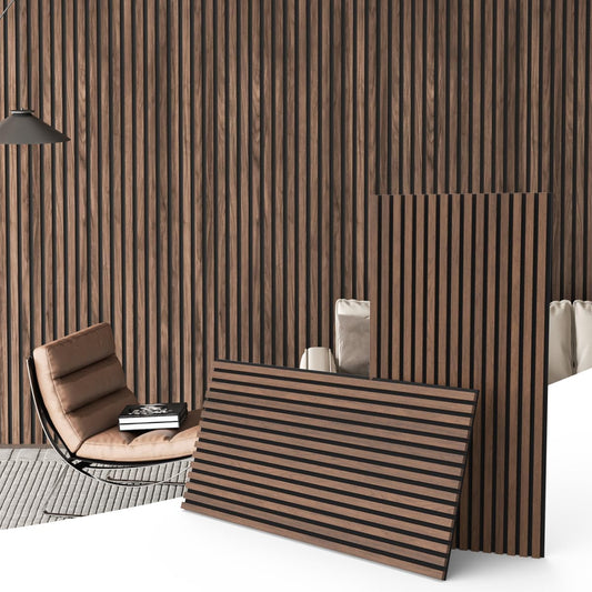 2 Pack Acoustic Wood Panels for Wall and Ceiling, 47.2" x 23.6" Wood Slat Wall Panel for Noise Reduction, Decorative Sound Proof Paneling for Office Studio Home Theater Kitchen Island, Walnut