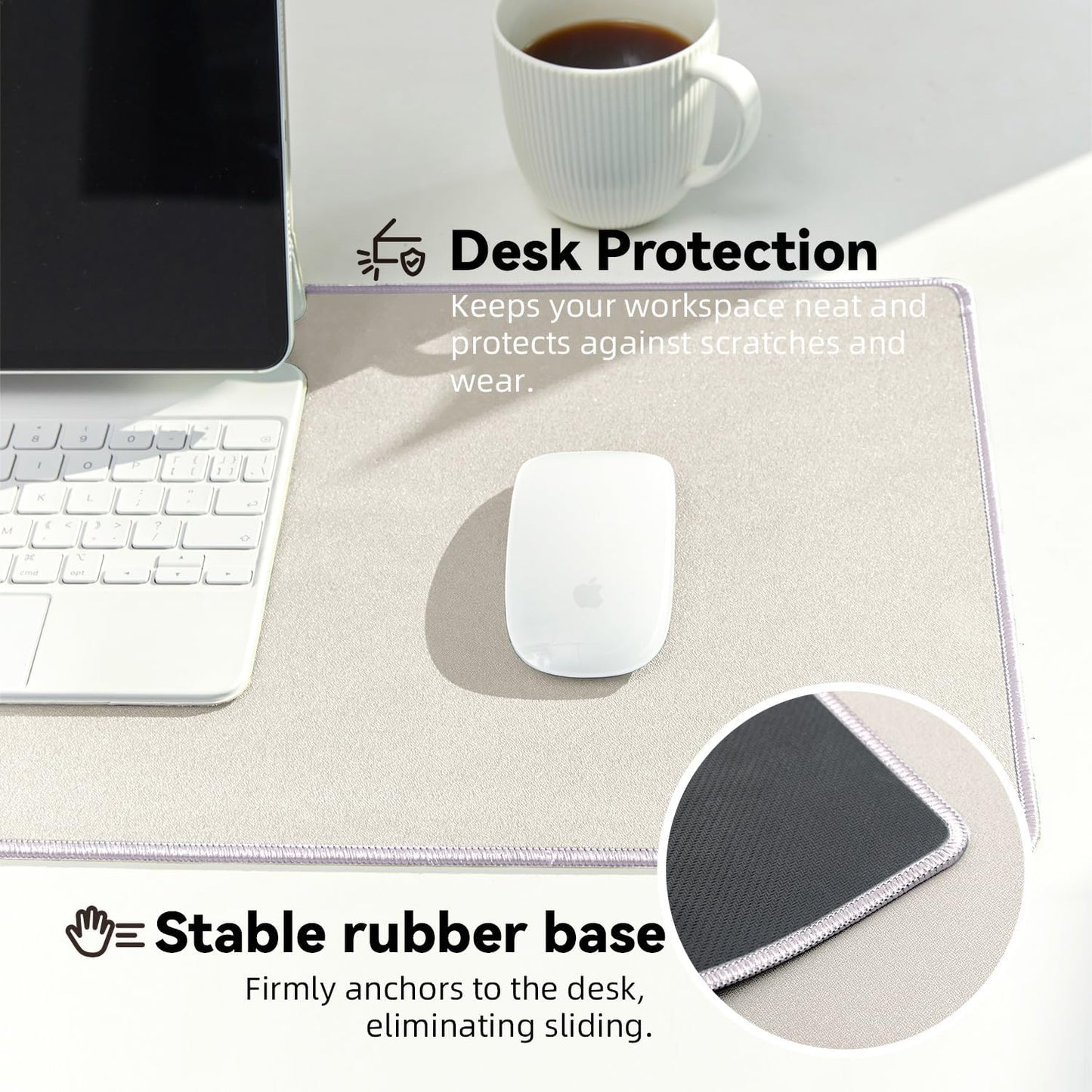 Waterproof Large Gaming Mouse Pad with Durable Stitched Edges, Non-Slip Rubber Base, Smooth Surface Mouse Mat Desk Pad for Home Office Gaming, 27.5"x11.8"x0.08", Beige