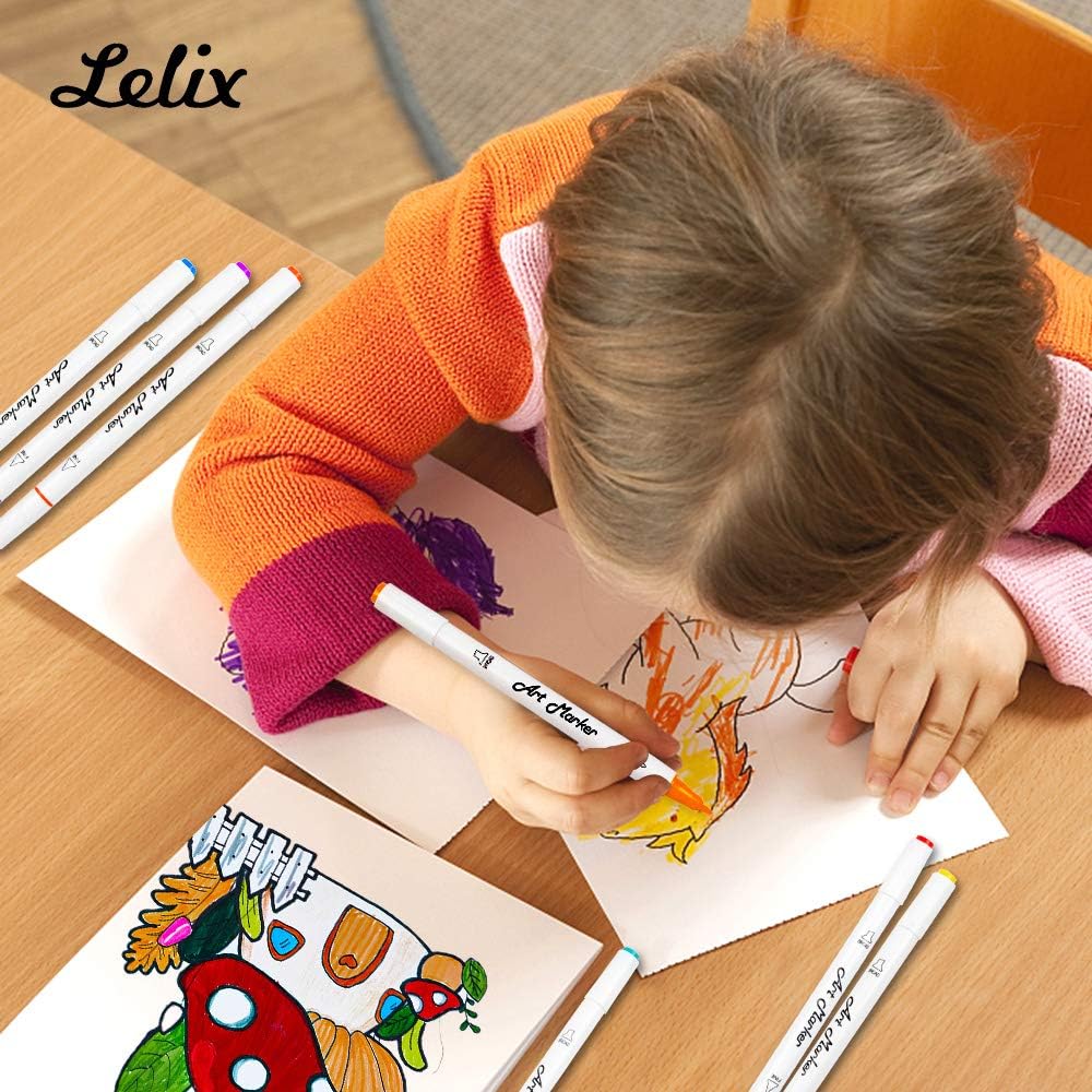 Lelix 30 Colors Art Markers, Dual Tip Permanent Marker Pens Highlighters Perfect for Kids Adults Artist Drawing Sketching Card Making & Coloring Books