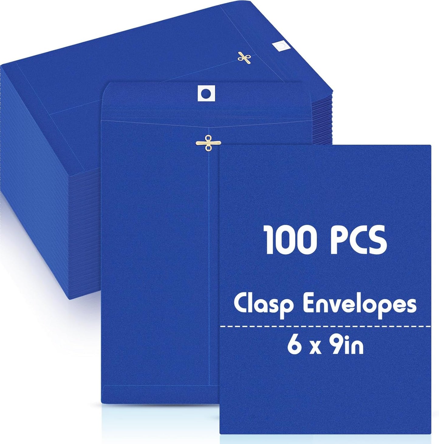 Geyee 100 Pcs Clasp Manilla Envelopes 6 x 9 Inch Gummed Colored Envelopes for Storing or Mailing for Home Office Business Supplies(Dark Blue)
