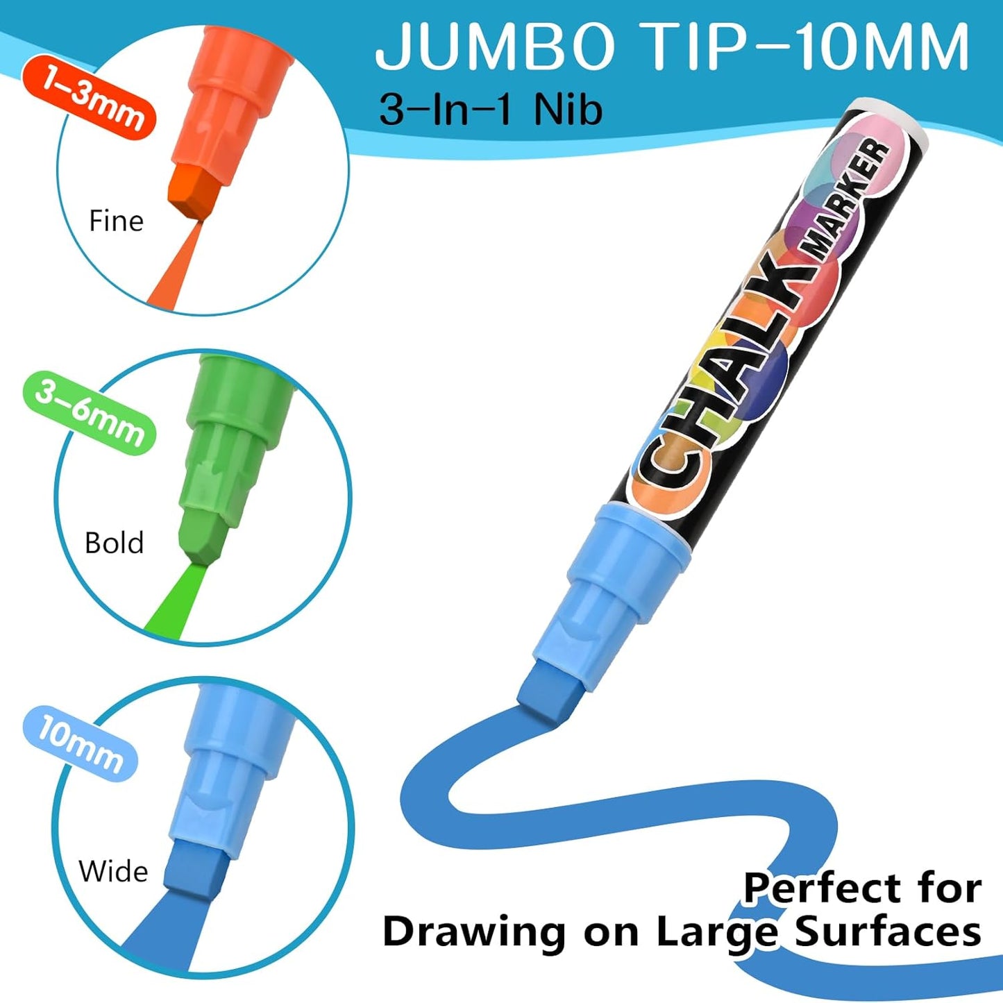 Car Window Markers for Glass Washable –10mm Liquid Chalk Car Paint Pen Wet Erasable, 8 Neon Chalk Markers for Big Chalkboard, Blackboard, Bistro, Glass, Mirrors, Auto Windshield