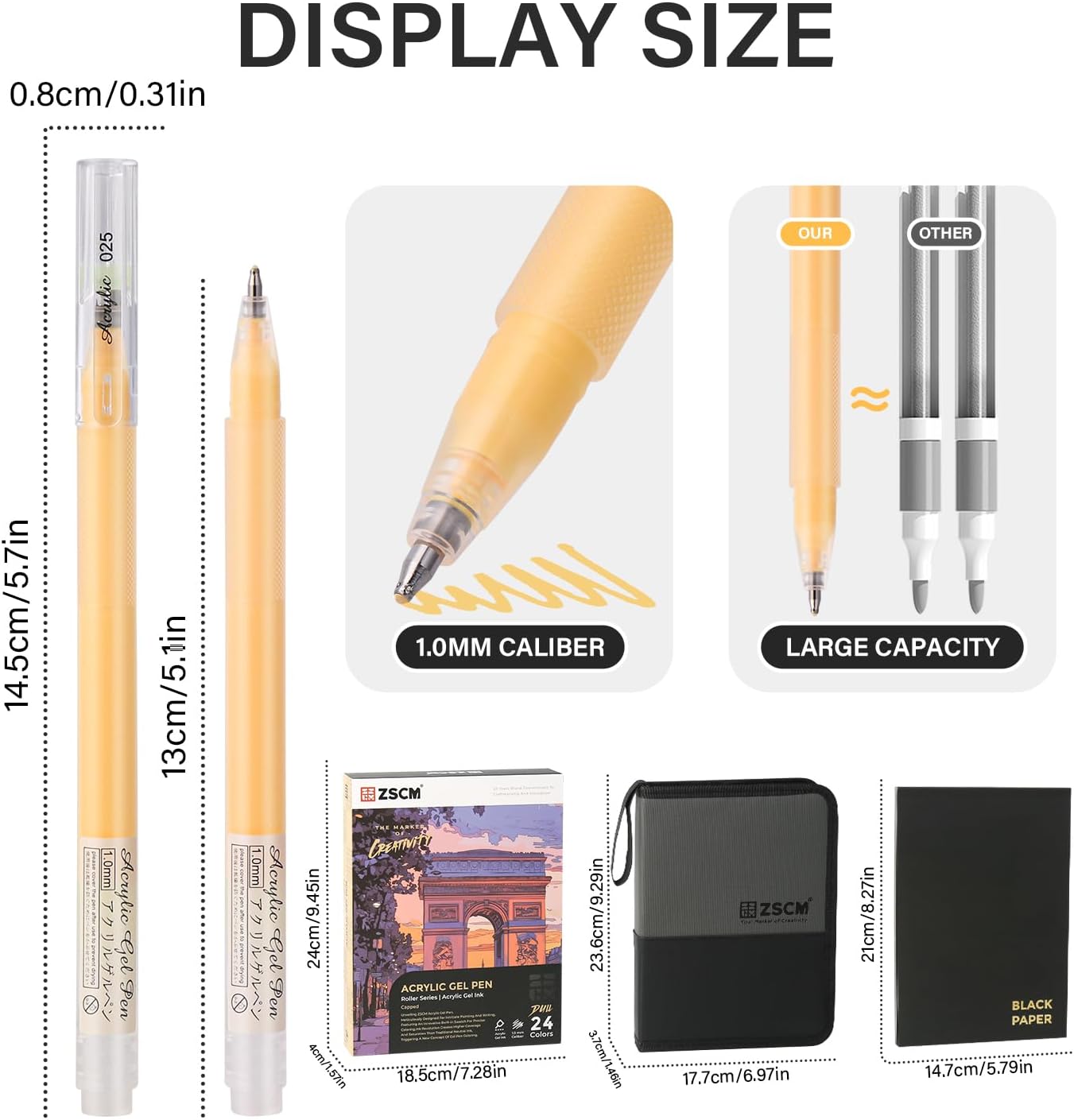 24 Colors 3D Acrylic Gel Pens & Black Paper Sketchbook for Drawing, 1mm Fine Point Acrylic Ink Pen, Opaque Archival Dull Ink Pens for Black Paper Drawing, Sketching, Illustration, Card Making