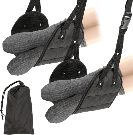 Foot Hammock for Plane Travel 2 PCS Airplane Foot Hammock Portable Airplane Feet Rest with Storage Bag Relaxing Feet and Legs Essential for Long Distance Flights for Men and Women (Black)