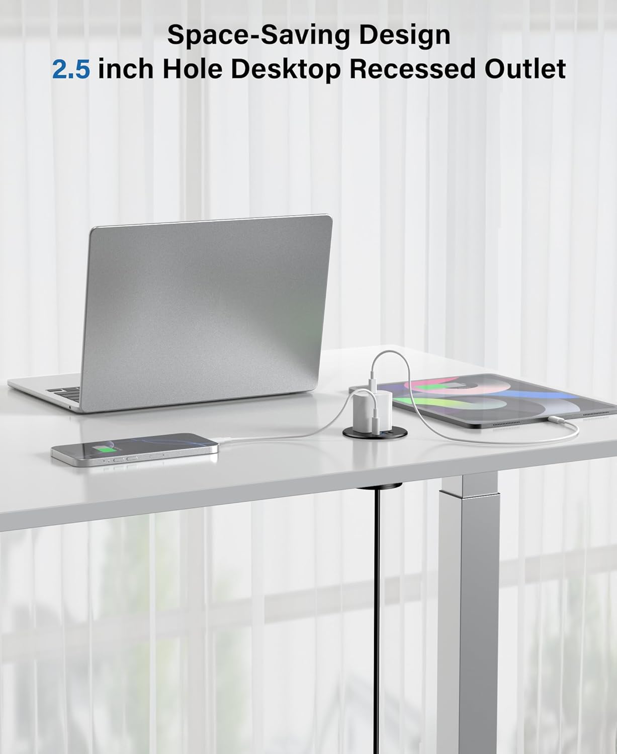 2.5 inch Power Grommet,20W USB-C Charging,1 Outlet with 2 USB C,1 USB Port,Furniture Flush Mount for Desktop,Recessed Power Strip,Workspace Essential Desk Outlet (Black, 10 FT)