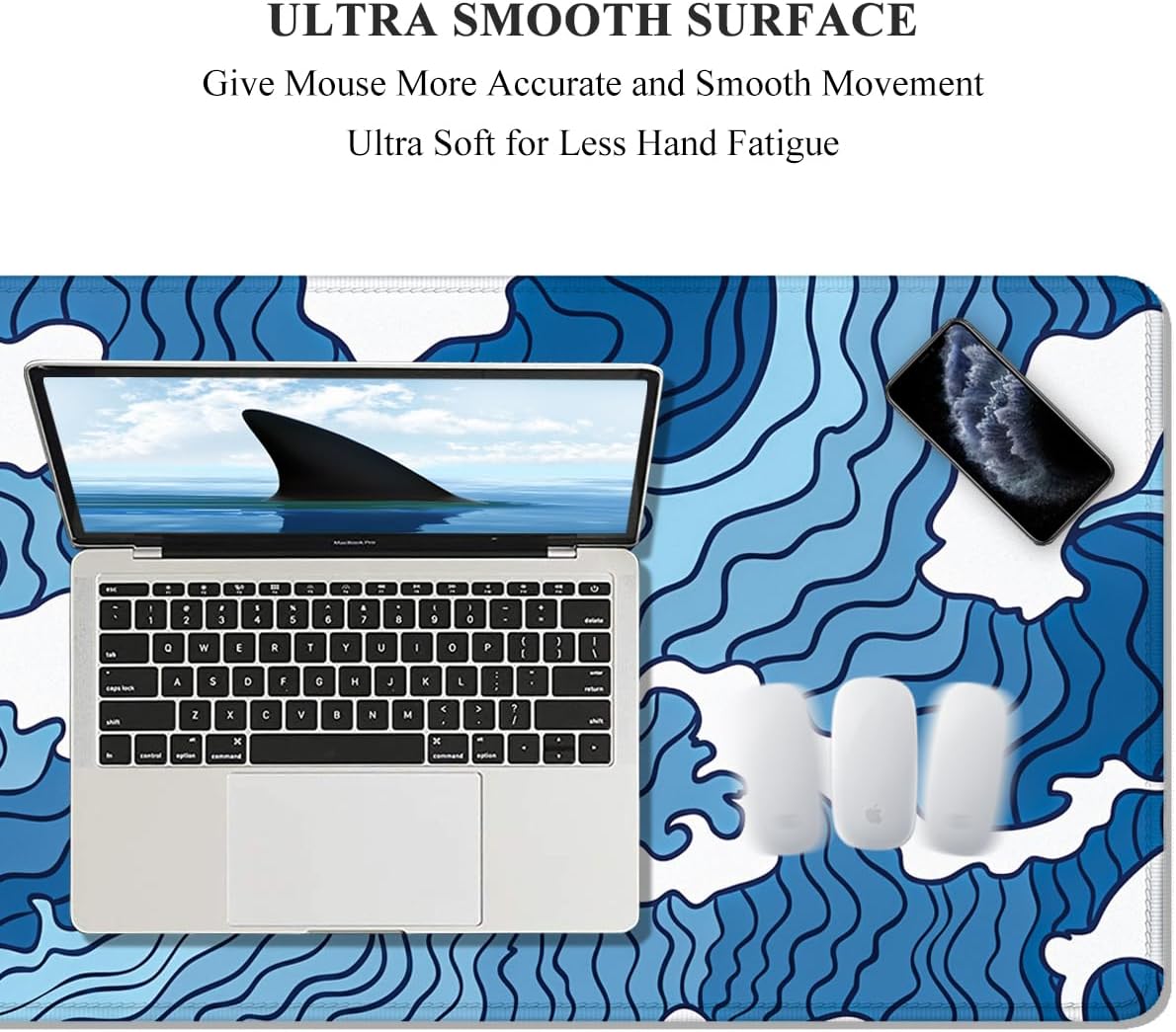 Auhoahsil Large Mouse Pad, XXL Gaming Mousepad, Desk Mat for Desktop, Thick Rubber, Big & Long Size, Stitched Edges, Full Desk Pad for Laptop & Computer, Extended 31.5 x 11.8 in, Janpanese Wave